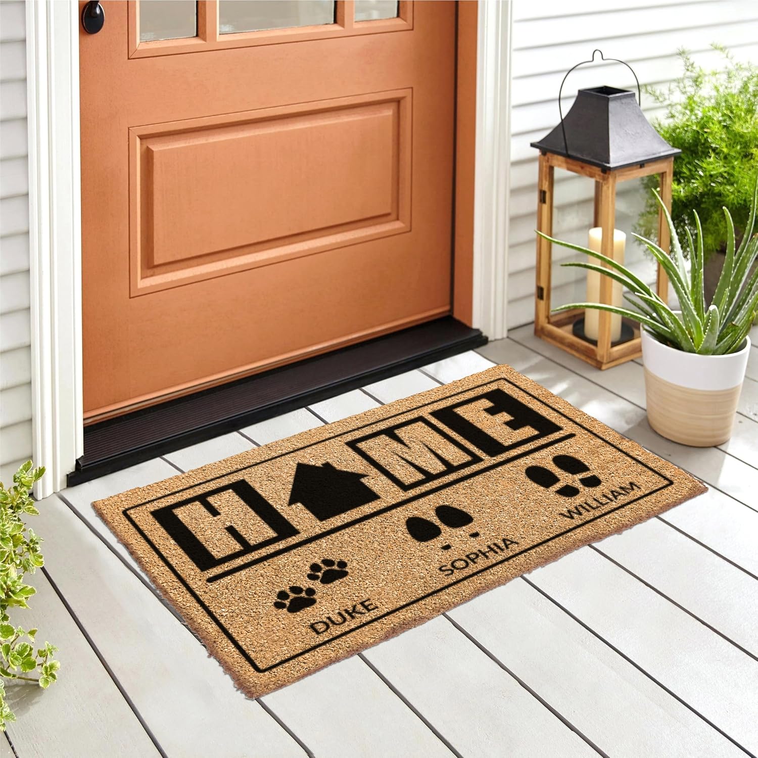 Custom Coir Doormat - Personalized w/ 3 Name and 9 Icons | 3 Sizes | Housewarming Gifts | Stylish Outdoor Front Door Mat with Anti-Slip Backing