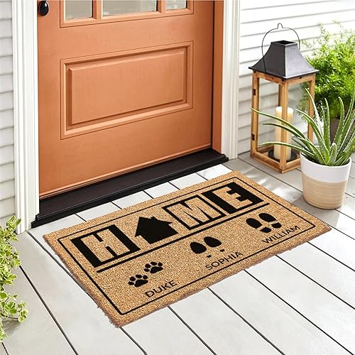 Miniatura 7 de Felpudo personalizado de fibra de coco  Personalizado con 3 nombres y 9 iconos  3 tamaños  Regalos de inauguración de la casa  Elegante felpudo para