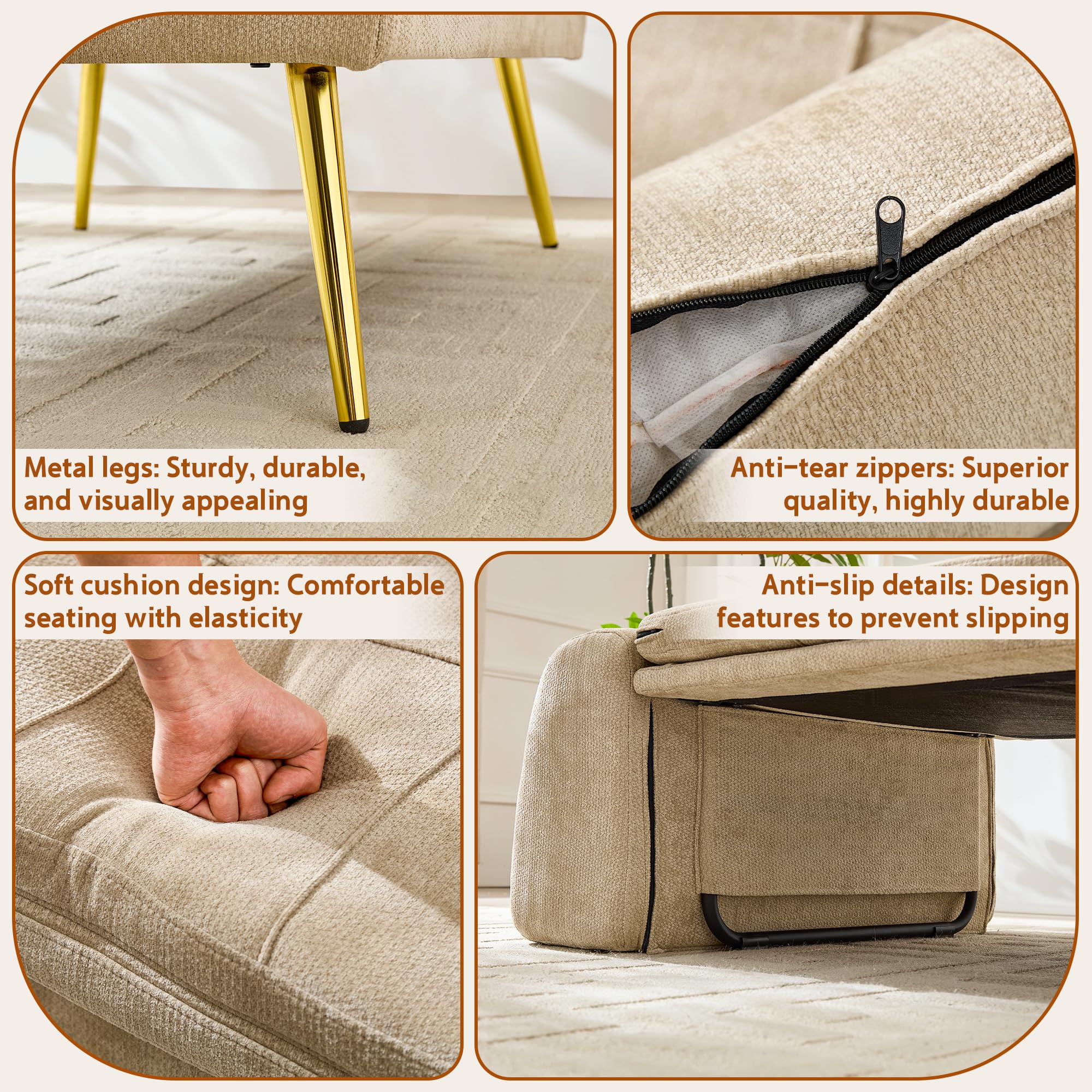 Fauteuil Convertible 1 Place 3 en 1, Chauffeuse Canapé-lit Fauteuil Convertible avec Coussin pour Les Chambres d'amis et Les Petits Espaces (Beige)
