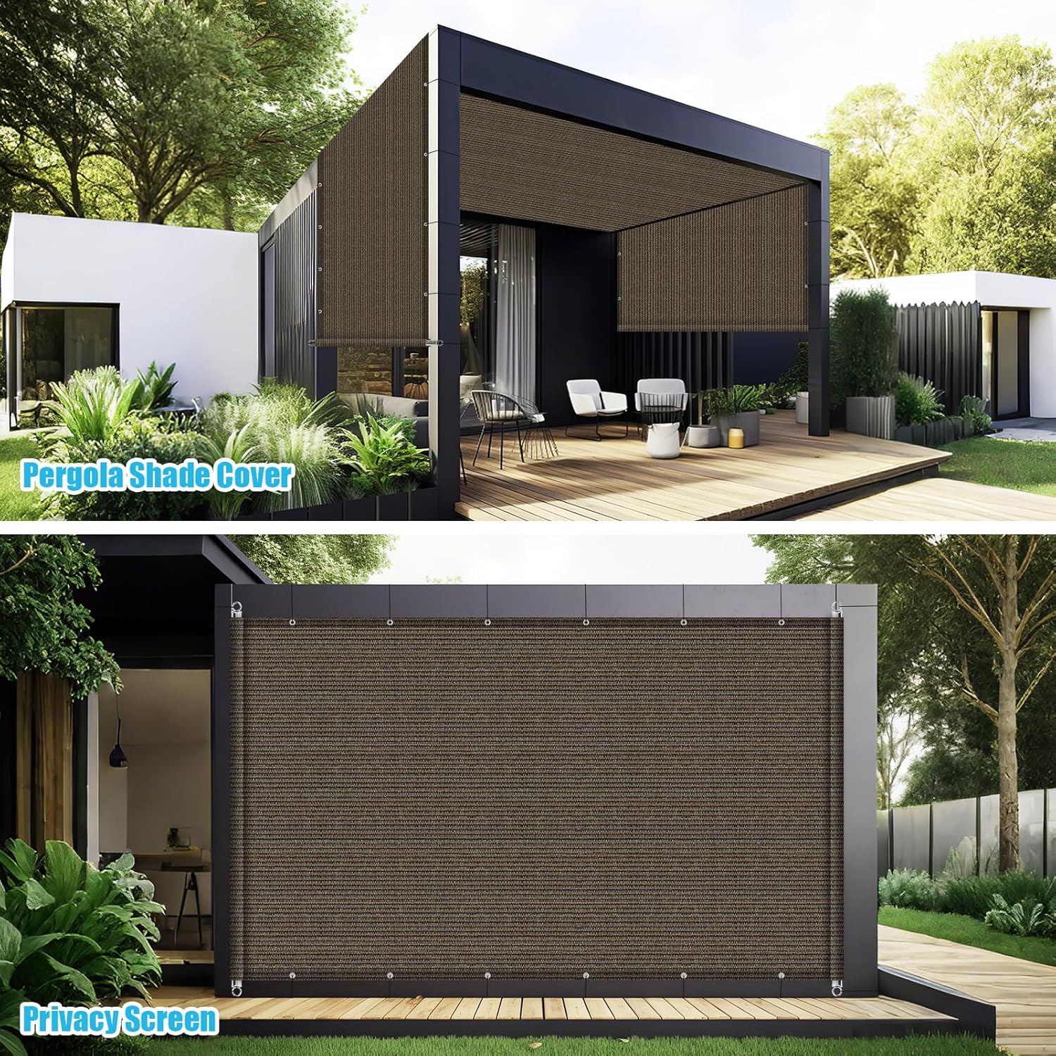 Amagenix 10' W x 16' L Pergola Shade Cover, Pergola Replacement Canopy Privacy Screen with Grommets and Stainless Steel Weighted Rods for Outdoor Patio, Mocha