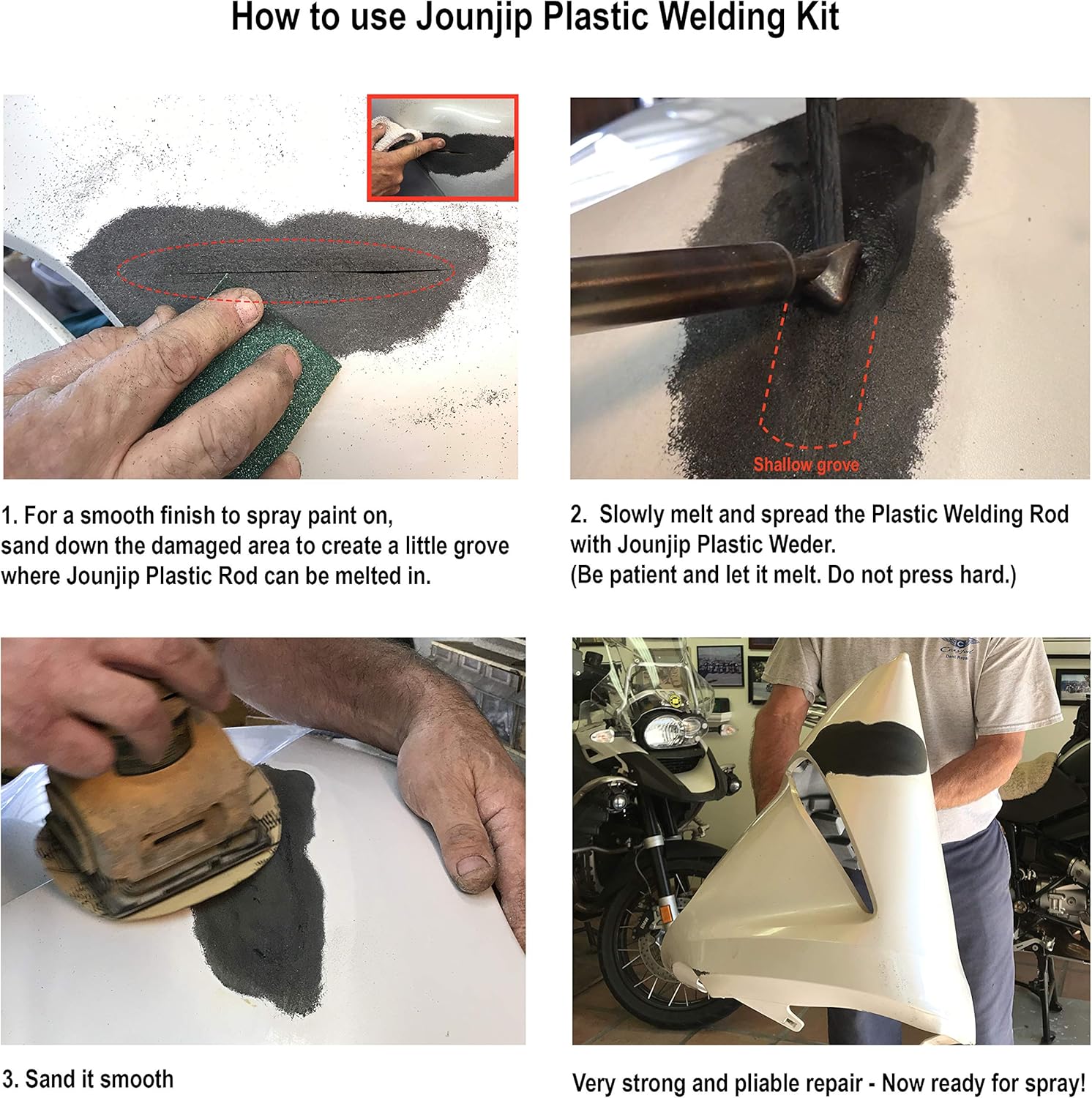 JOUNJIP Plastic Welding Kit for Bumper Kayak Repairs -2 Welder Tips, 2 Wire Mesh, 20 Black Plastic Rods, 80W Iron - - 