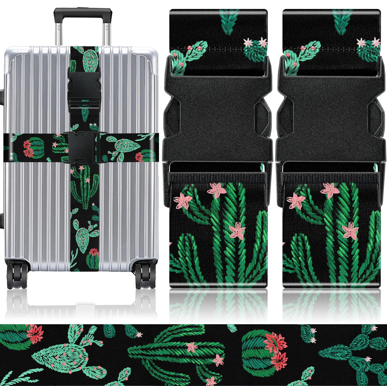 Slohif Luggage Straps for Suitcases Travel Belt Accessories Luggage Connector Identifiers Over Handle with Buckle Unique Boho Nylon Adjustable Strap