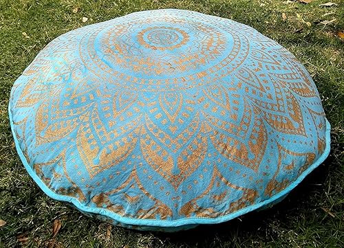 Miniatura 6 de Funda de almohada grande de 32 pulgadas con mandala dorada Barmeri, para meditación, asiento otomano, hippie, decorativo, bohemio, puf otomano, puf