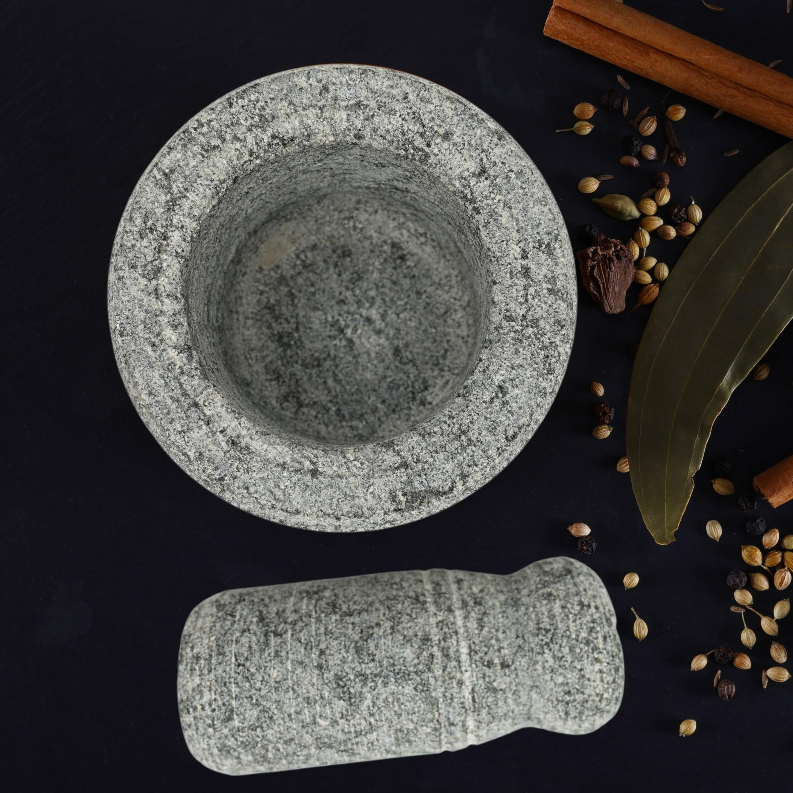 cooker&mixer™ Stone Mortar and Pestle Sets - Okhli, Heavy Duty Stone, Natural Kitchen Spices Grinder, Musal, Khalbatta, Traditional Item - Small 2 Kg (Small) 2