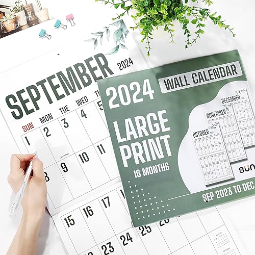 Miniatura 7 de SUNEE Calendario de pared con impresión grande 2024 de 12 x 23 pulgadas, ahora a diciembre de 2024, calendario mensual colgante de cuadrícula