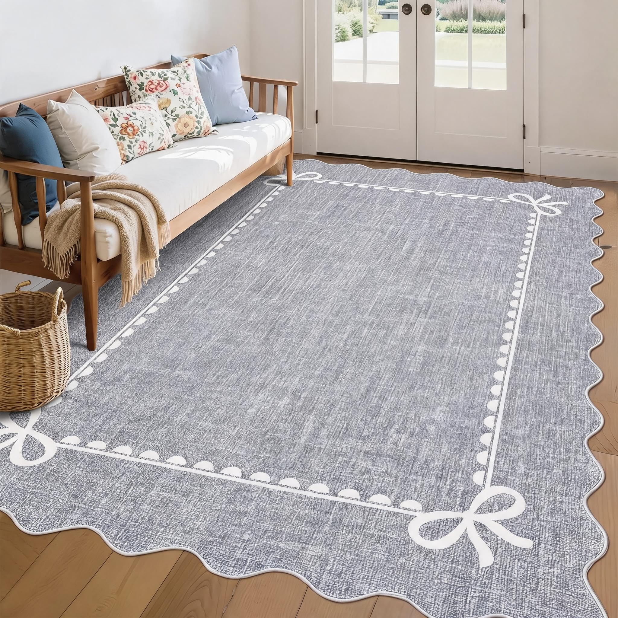 Djioyer 200 x 290 cm Scalloped Bow Washable Area Rug with Non-Slip Backing