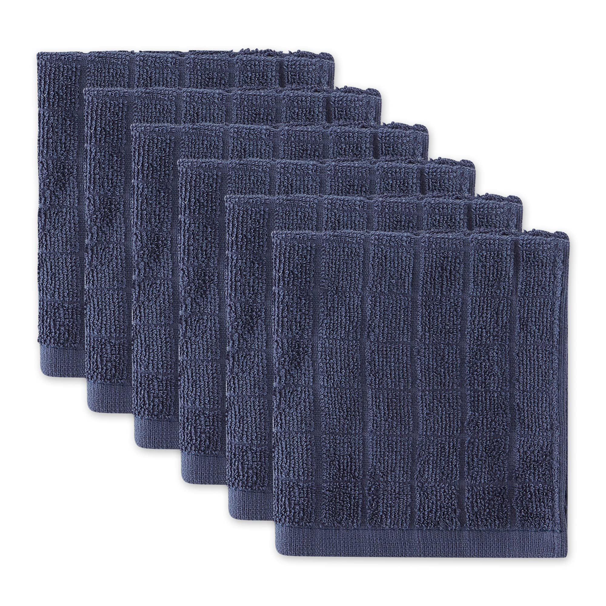 DII Basic Terry Collection Solid Windowpane Dishcloth Set, 12x12, French Blue, 6 Count