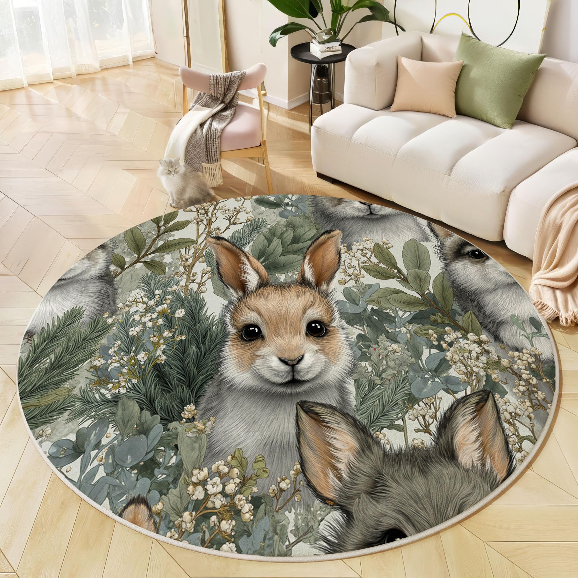 Tapis vert olive 200 cm rond lavable moquette de salon doux