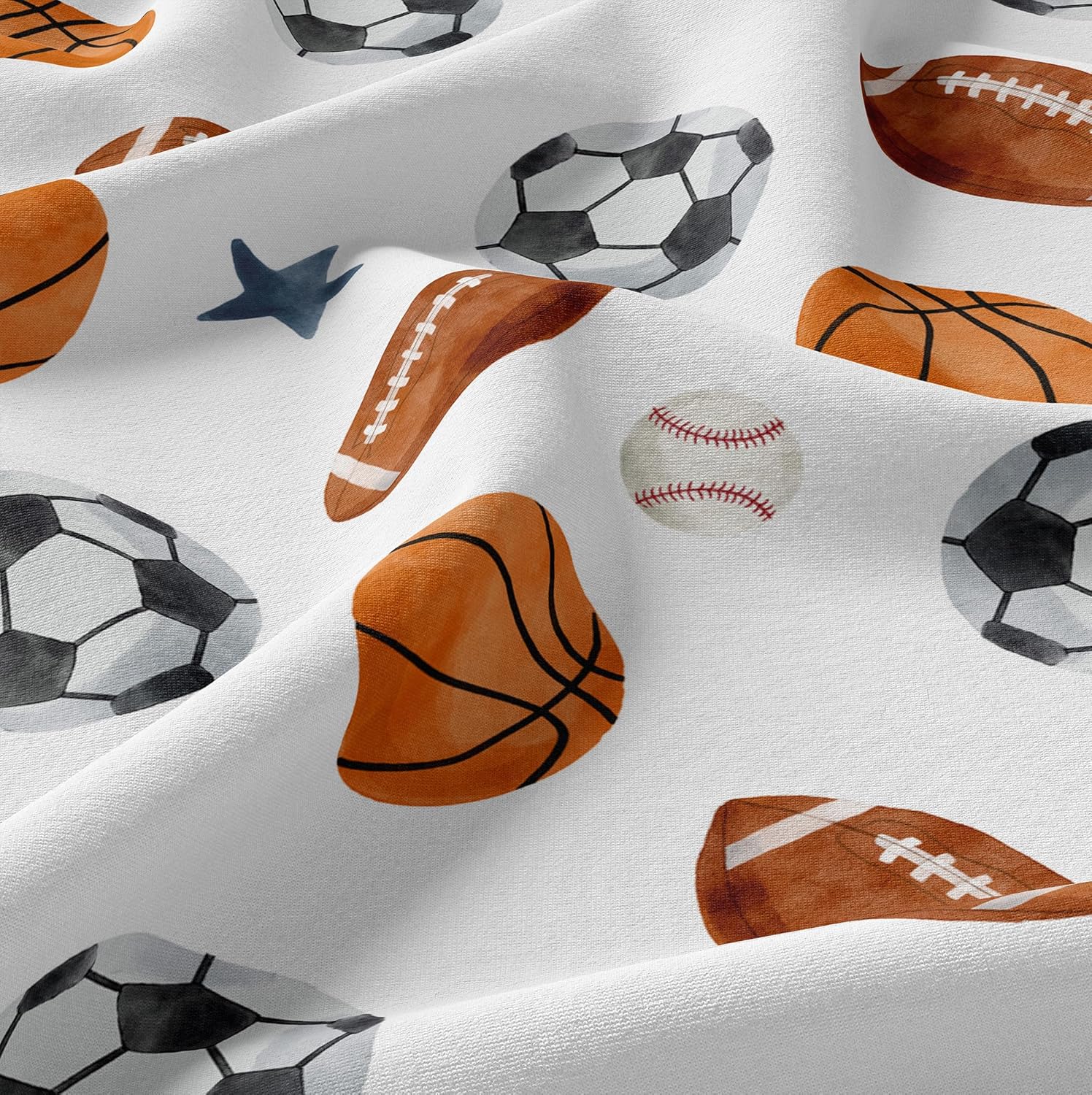 Sweet Jojo Designs Sports Theme Boy Twin Sheets Set Single Size Bed Flat Fitted Sheet Pillow Case Kids Childrens Teenager Bedding 3p Watercolor Soccer Balls Football Baseball Basketball Blue Stars
