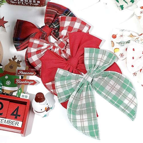 Miniatura 5 de DEEKA 8 lazos grandes de Navidad para el cabello, lazos rojos y verdes para niñas pequeñas, hechos a mano, tela de algodón, accesorios para el
