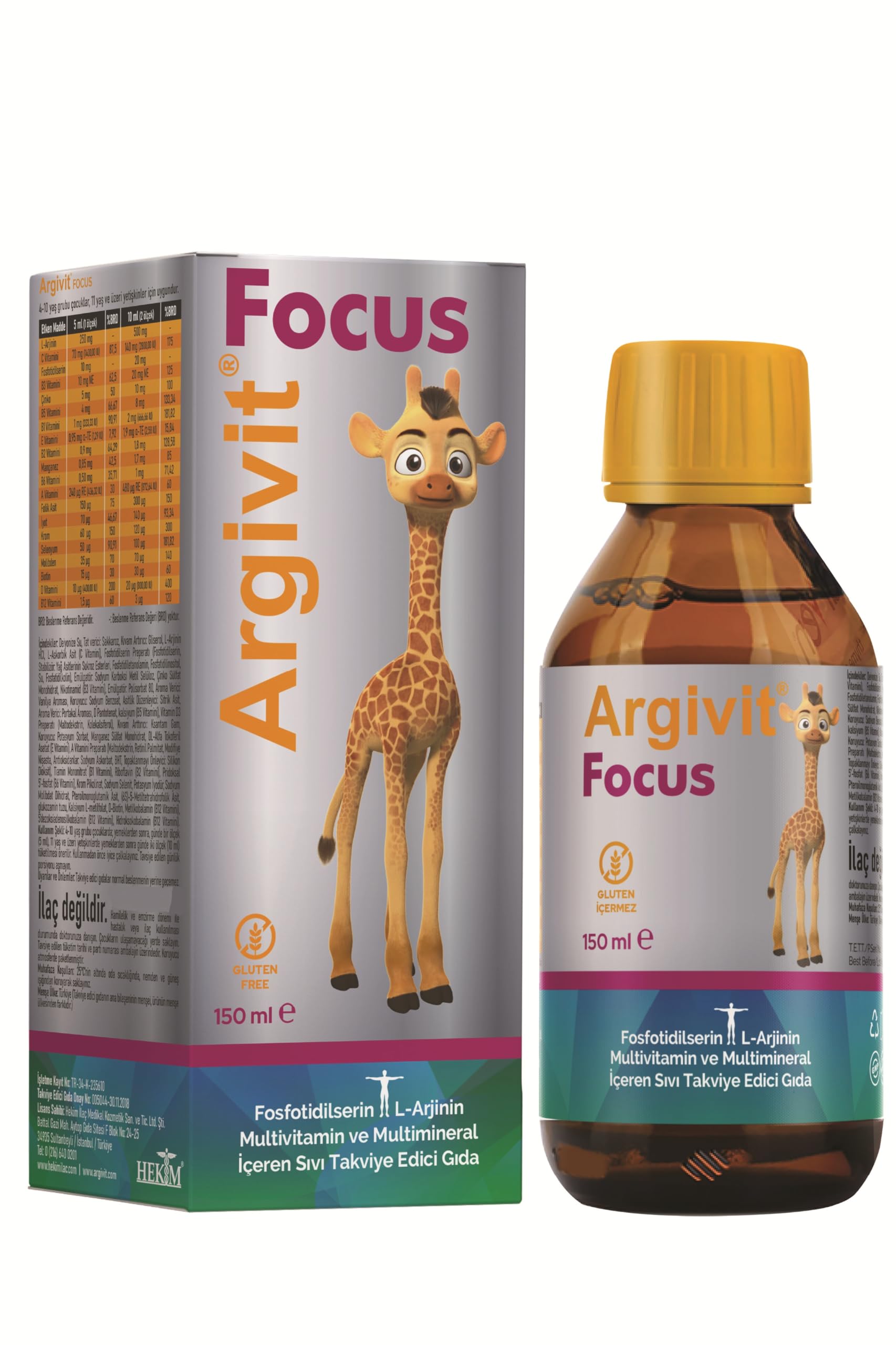 Argivit Focus Fosfotidilserin, L Arjinin, Multivitamin ve Multimineral İçeren Sıvı 150 ml Portakal ve Vanilya Aromalı