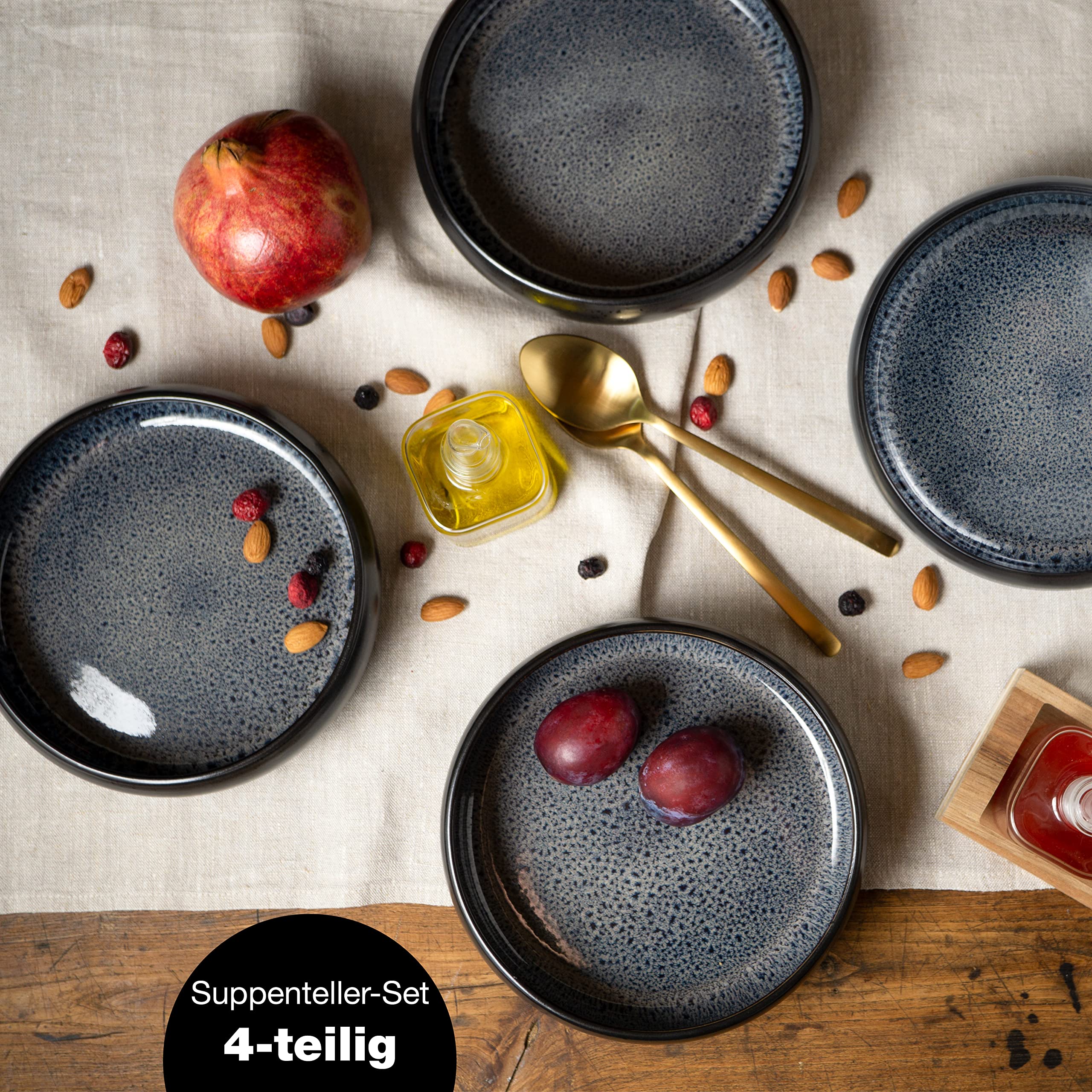 Moritz & Moritz SOLID 4 x talerz do zupy kamionkowy 19 cm – miska z kamionki na zupę, makaron, sałatkę lub musli