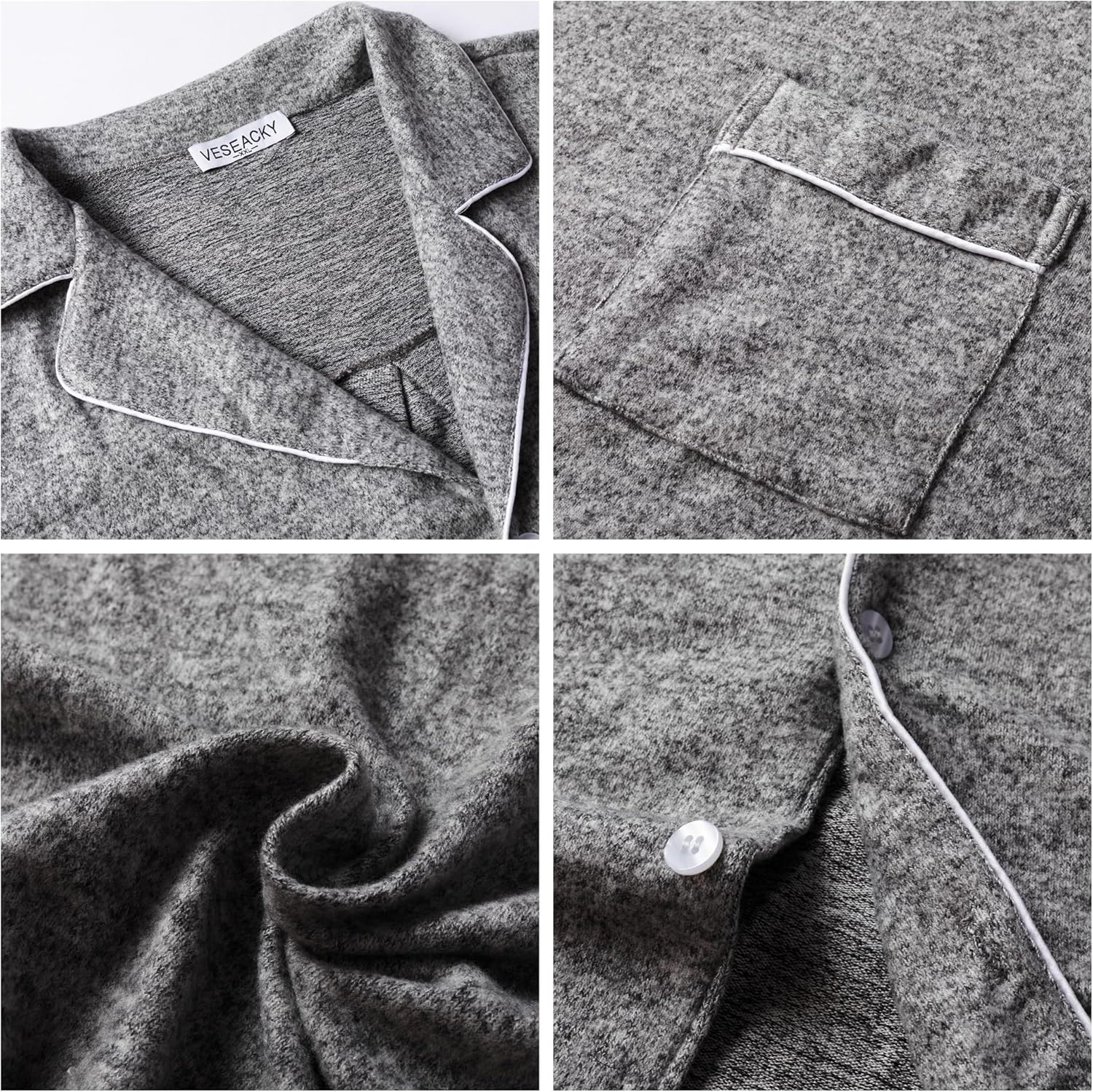 Veseacky Mens Pajamas Set Long Sleeve Soft Pajamas for Men Button Down Sleepwear Pjs Lounge Sets with Pockets S-2XL - Image 6