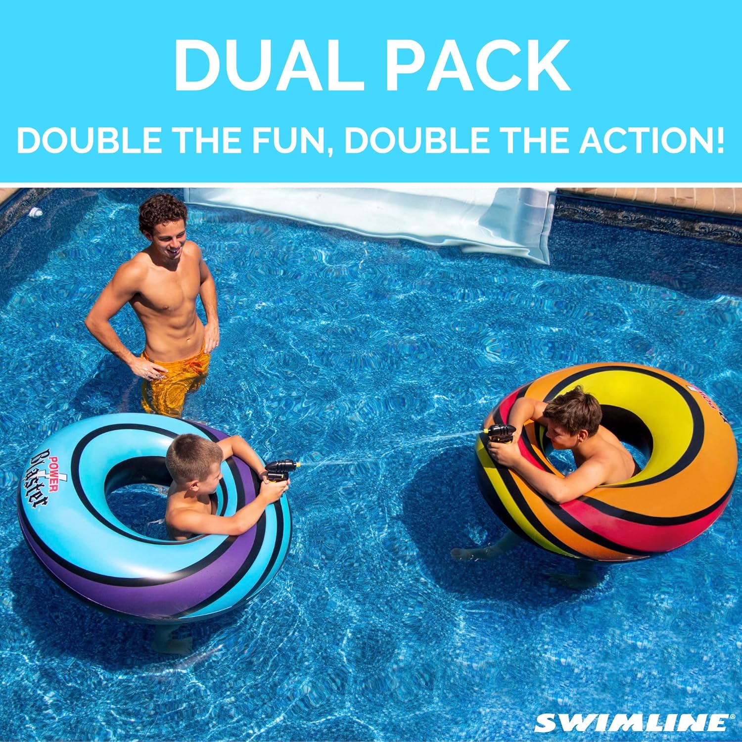 Swimline Powerblaster Dual Squirter Innertube Set, red/Blue, 8"