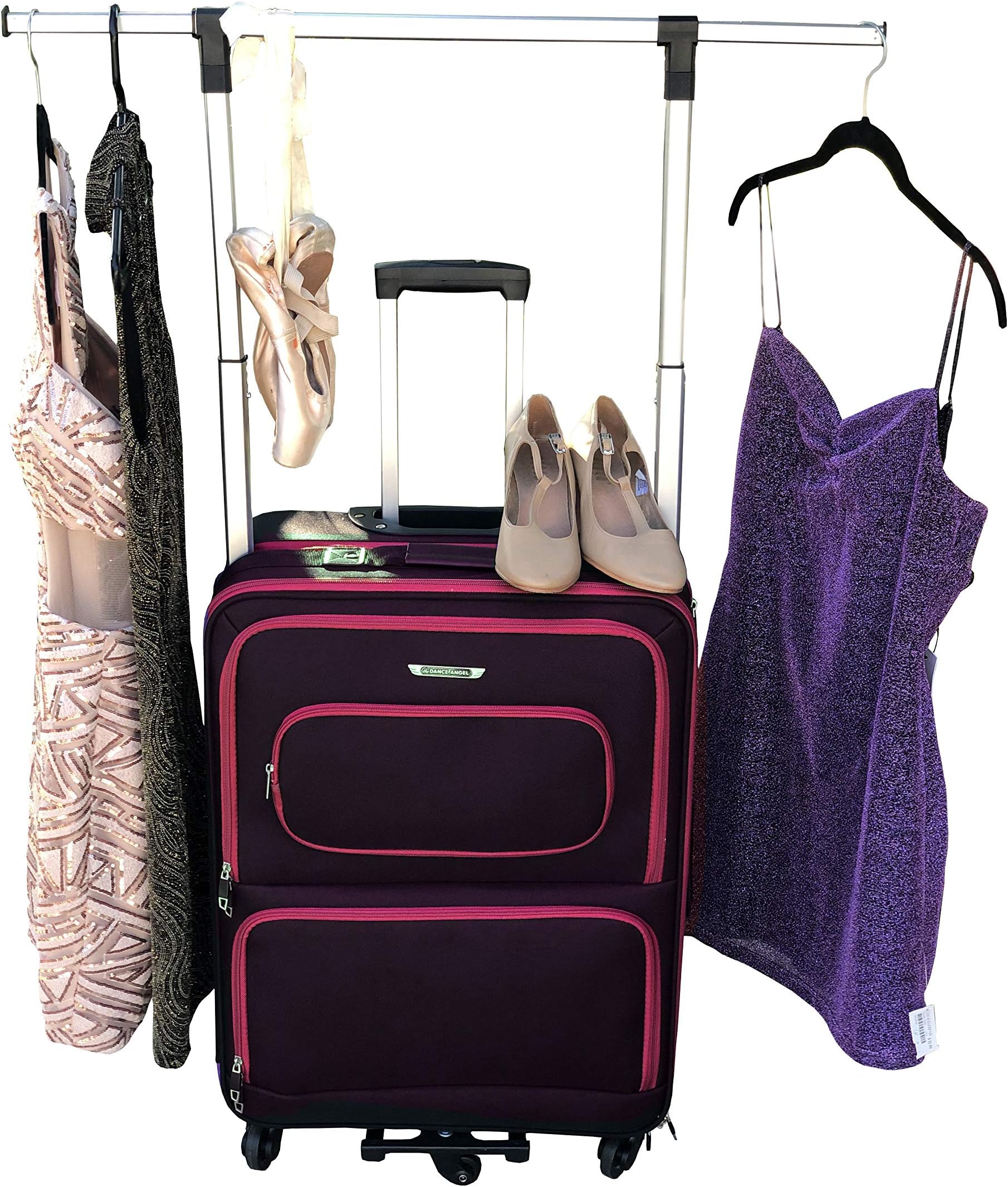 The Dance Angel Suitcase Size Medium Hot Pink and Black"The Classic" (Rolling Dance Bag With Costume Rack)