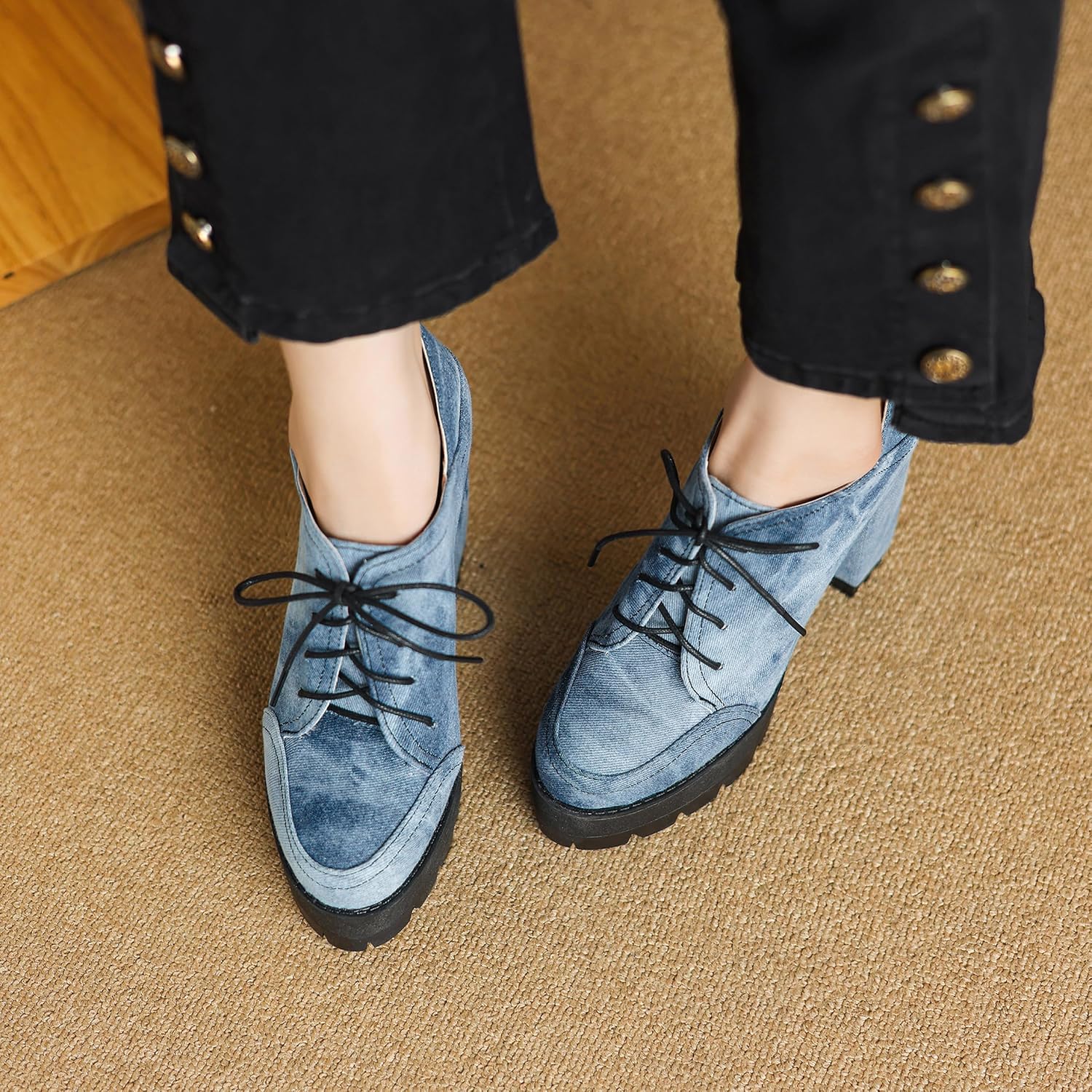 Chunky Heel Oxfords Women Lace Up Platform Derby
