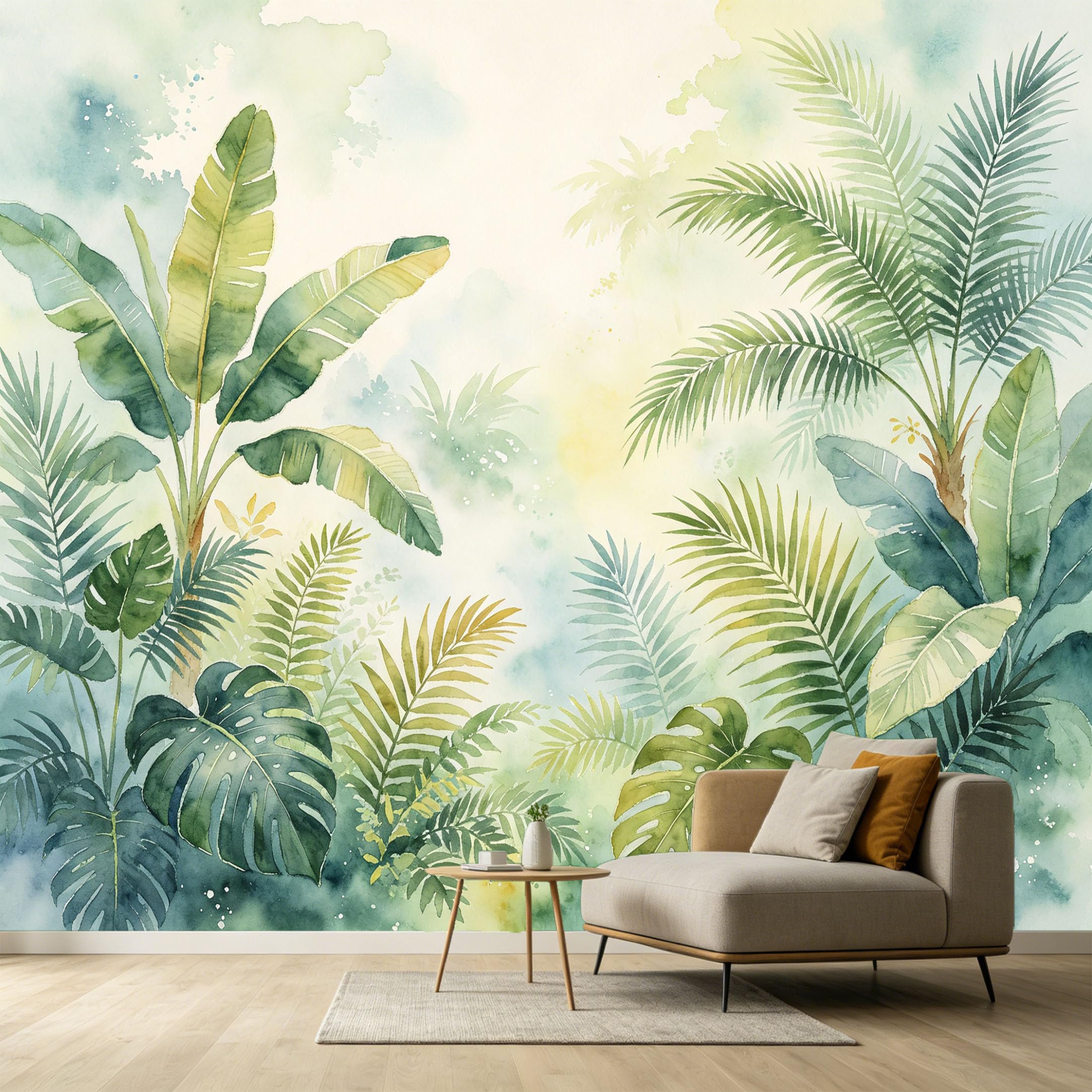Custom Size Wall Murals Tropical Botanical Watercolor Palm Monstera Leaves SelfAdhesive Wall Fabric Removable Large Wallpaper for Photo Living Room Interior Decor
