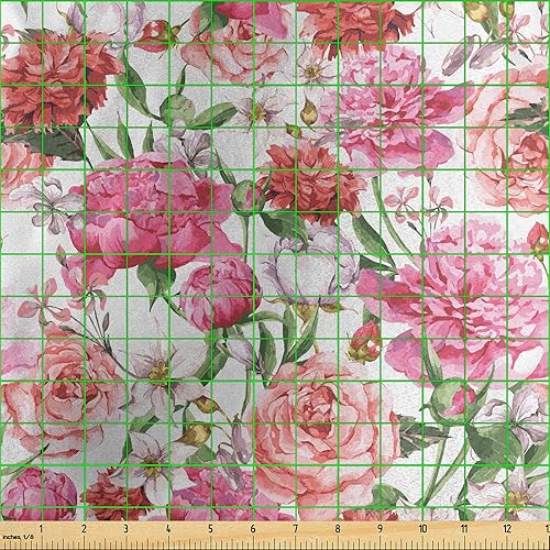 Miniatura 3 de Ambesonne The Yard, flores de jardín de primavera de verano con hojas y brotes, tela de satén decorativa para textiles para el hogar y manualidades,