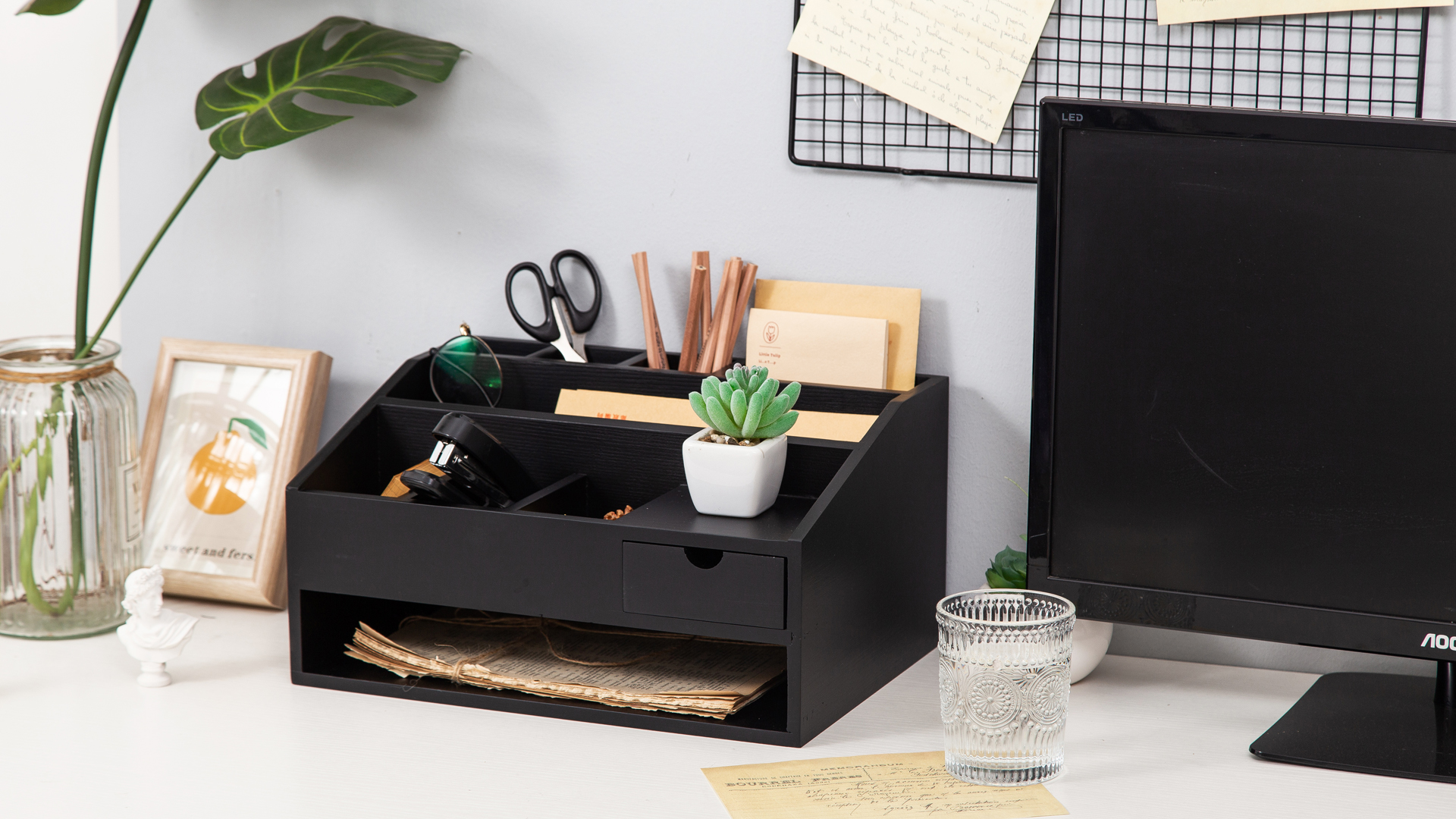 Trieur de documents de bureau en bois à 4 niveaux,... – Grandado