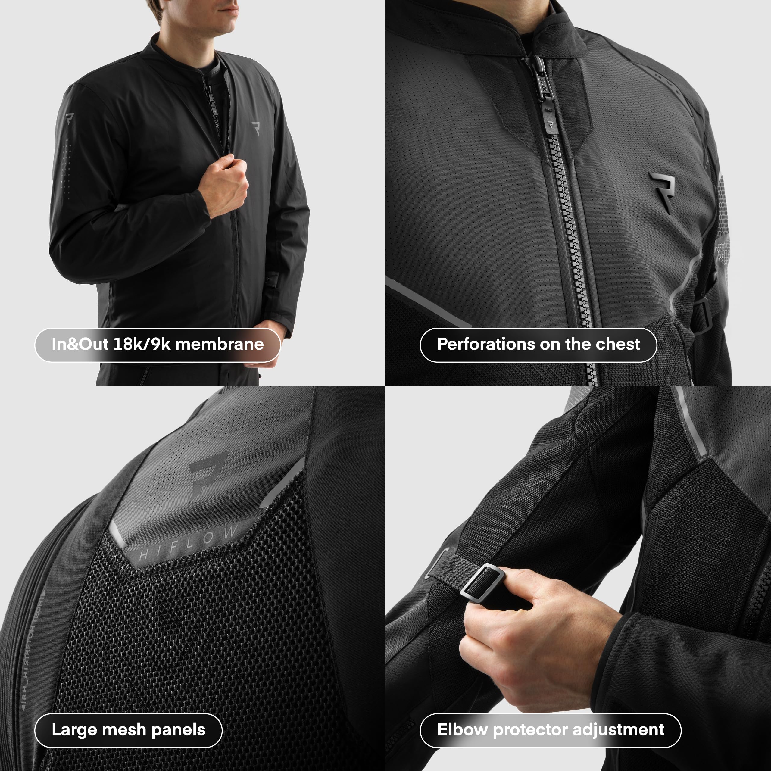 REBELHORN Hiflow V Motorradjacke Herren | Textil | Ellbogen, Schulter und Rückenprotektor Stufe 2 | HydraShield PRO In&Out Membran | Belüftungspaneele | Abnehmbare Isolierweste | Größen bis 10XL