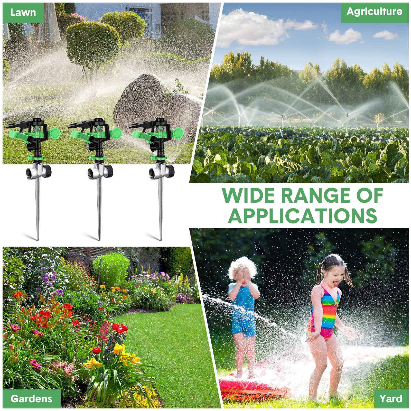 Irrigatori per giardino da cortile, irrigatore rotante automatico a 360 gradi con anello di arresto dell'acqua, irrigatori pulsanti rotanti regolabili per sistema di irrigazione erba terreno (24)