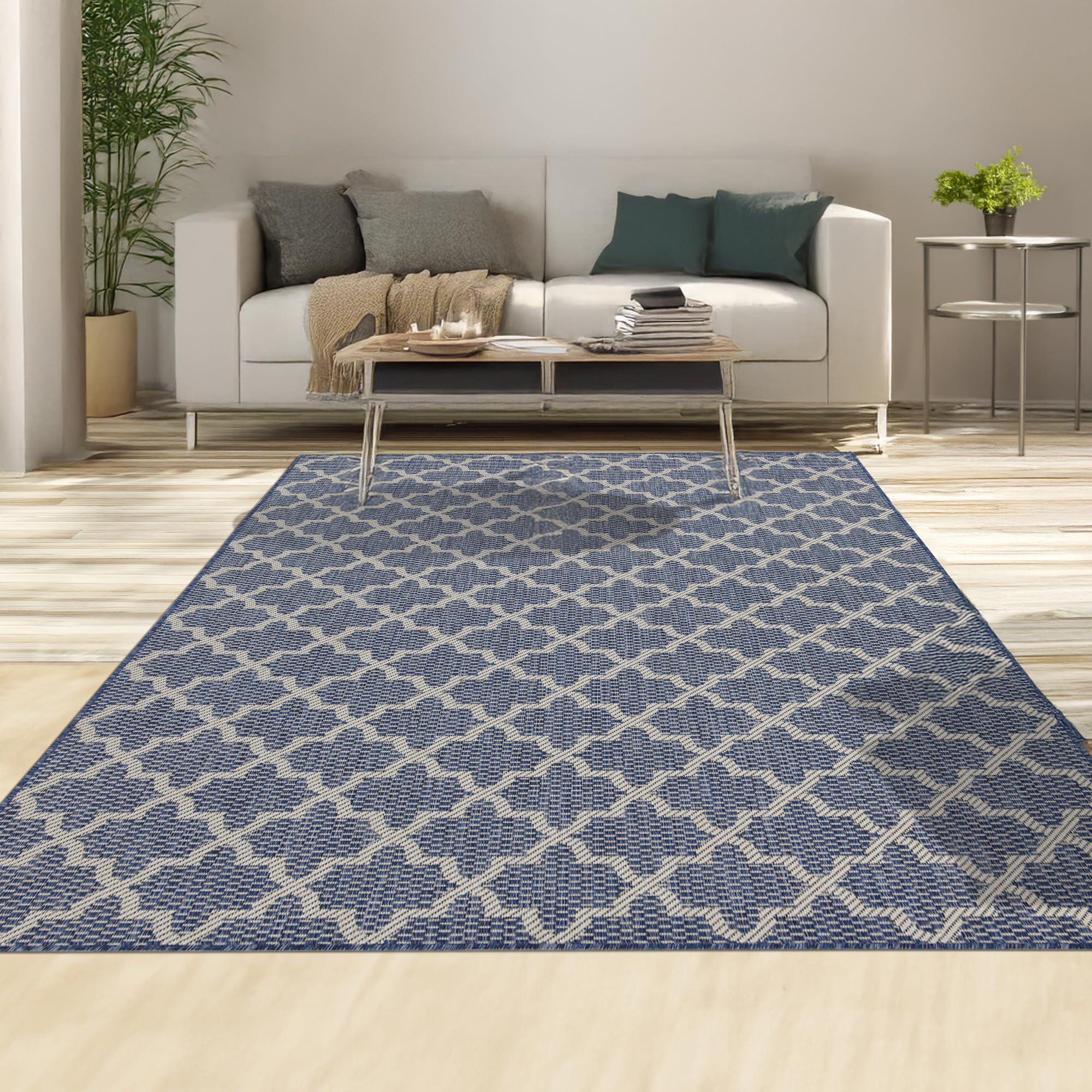 homeart Area Rugs – Durable, Stain-Resistant, Vibrant Geometric Design Carpets – Easy-Clean Rugs for Living Room, Kitchen, Entryway, or Bedroom – Classic - D.Blue Cream - 180x270 cm