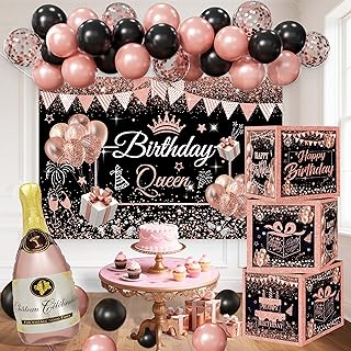 Happy Birthday Party Decorations for Women,Black PInk Balloons,Birthday ...