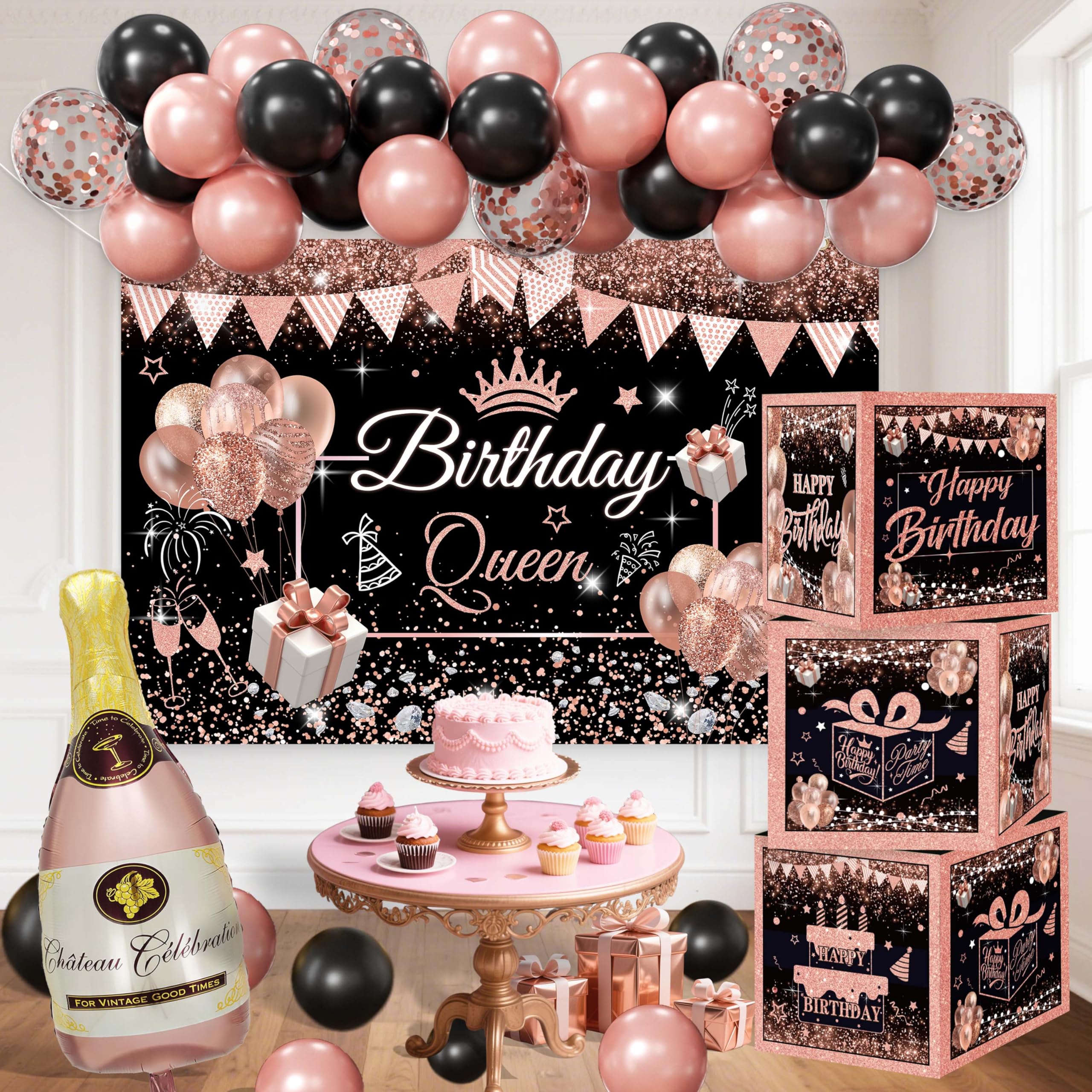 Lot de 6 décoration à suspendre joyeux anniversaire tourbillons roses