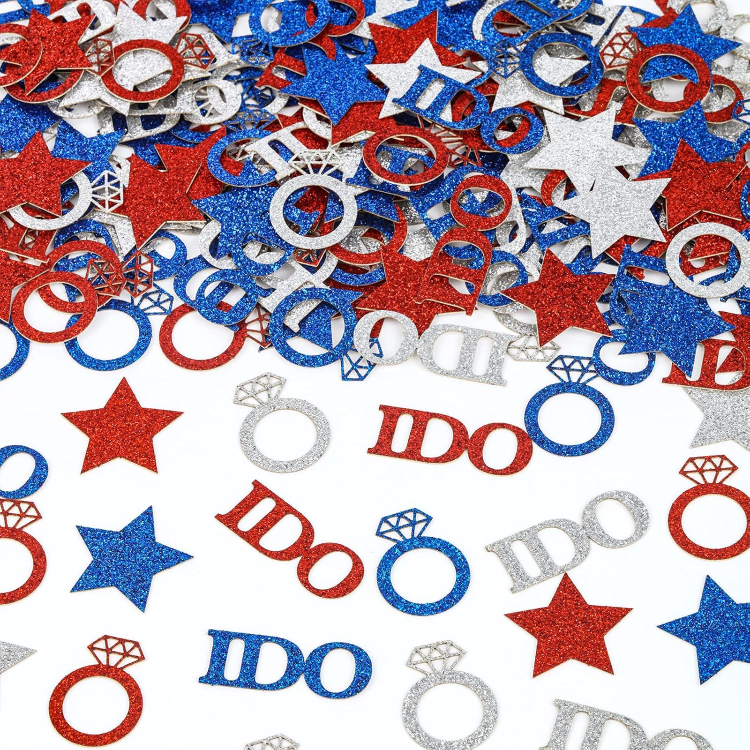 Red White and I Do 4th of July Bachelorette Party Decorations, 198 Pack Star IDO Diamond Ring Confetti Table Scatter Glitter for Patriotic Independence Day Bridal Shower, Engagement, Wedding Supplies