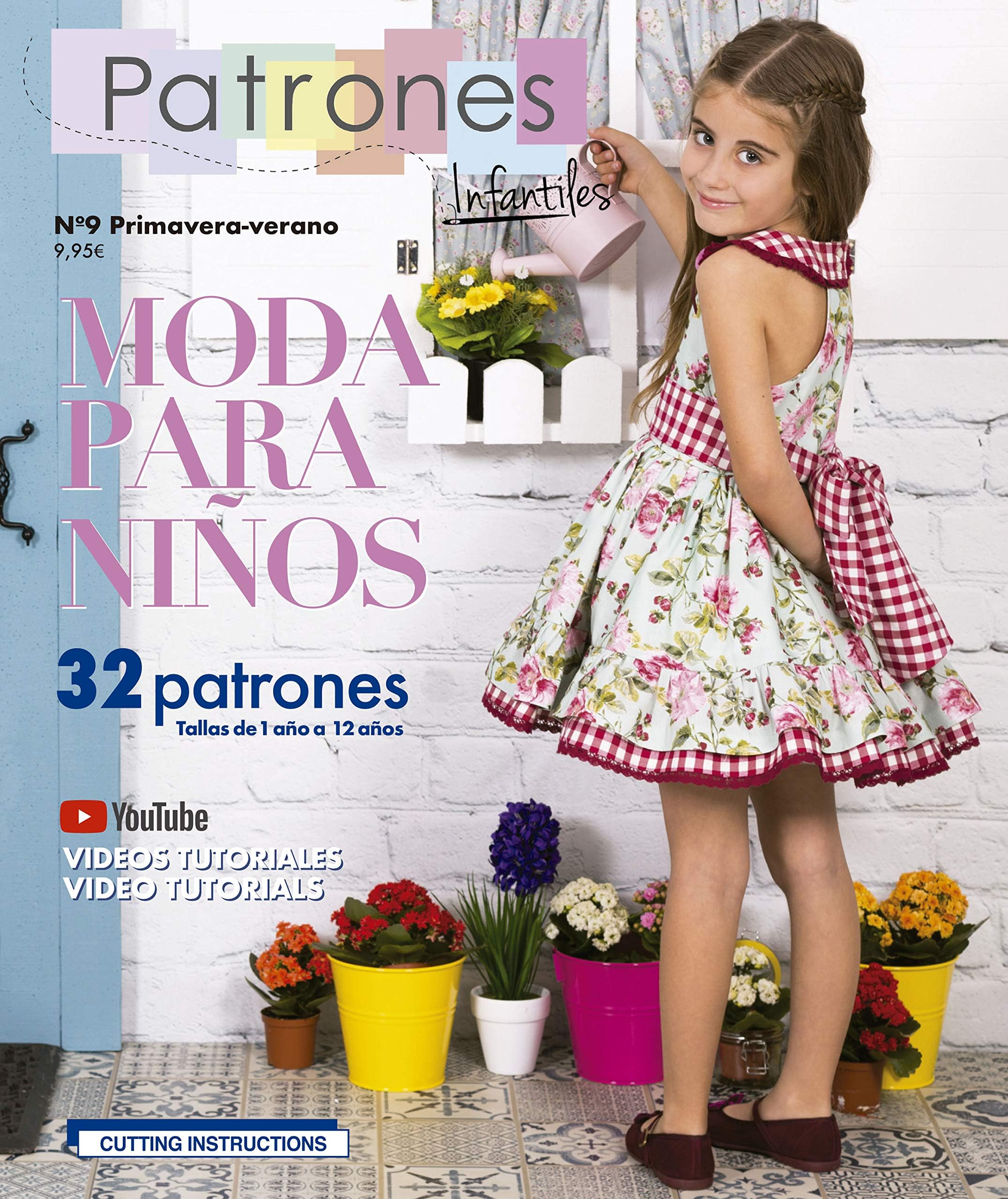 Children's sewing pattern magazine, Nº9. Spring-Summer, 32 pattern models. Instructions on how to cut the pattern both in English and Spanish.