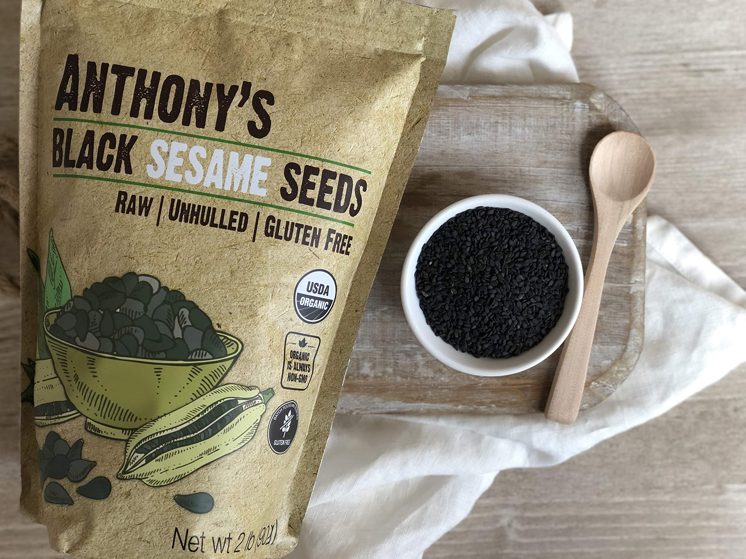 Anthony's Organic Black Sesame Seeds, 2 lb, Raw, Unhulled, Batch Tested