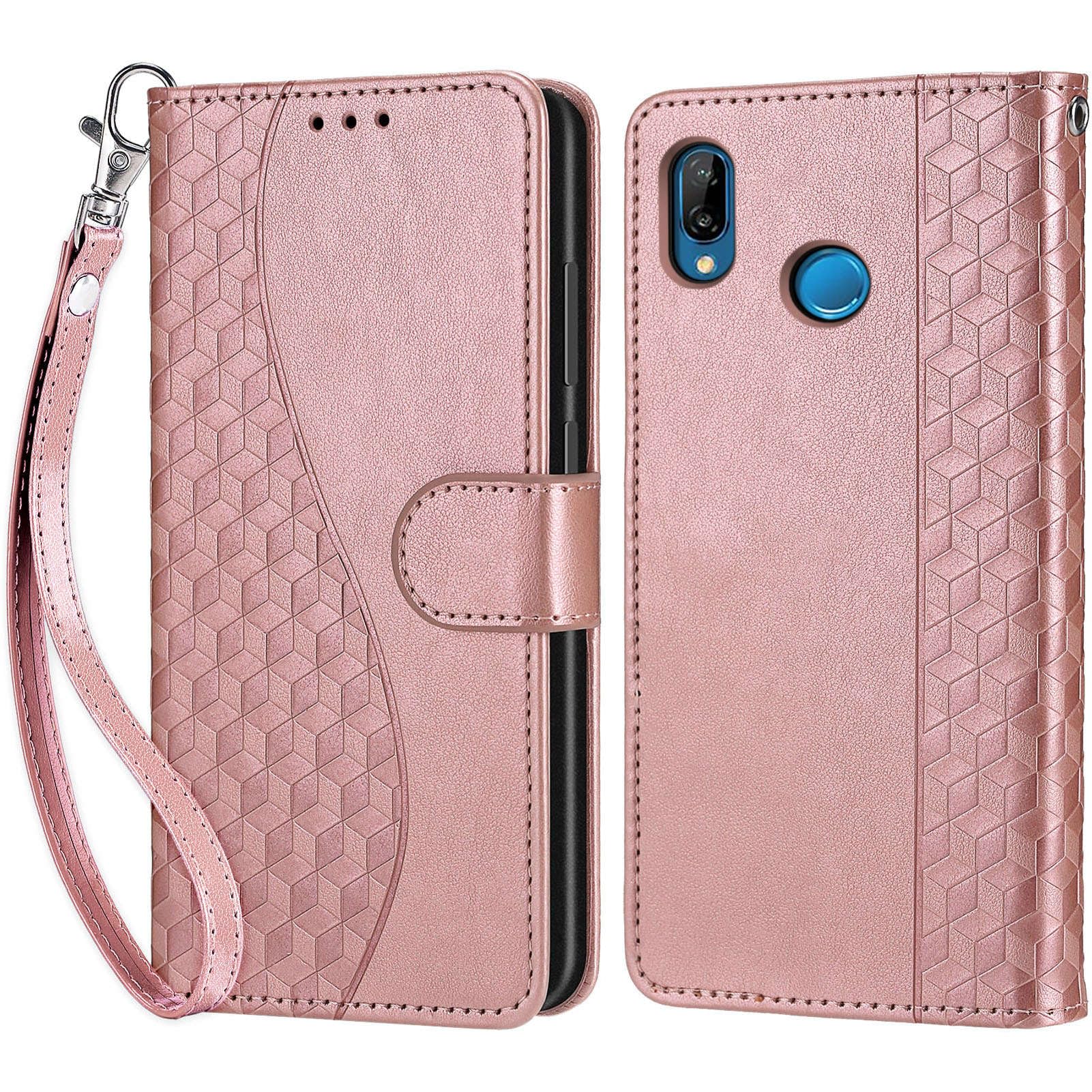 IMEIKONST Custodia A Portafoglio Per Huawei P20 Lite / Nova 3e Con Slot Carte E Funzione Stand - Pelle PU Rosa Farfalla