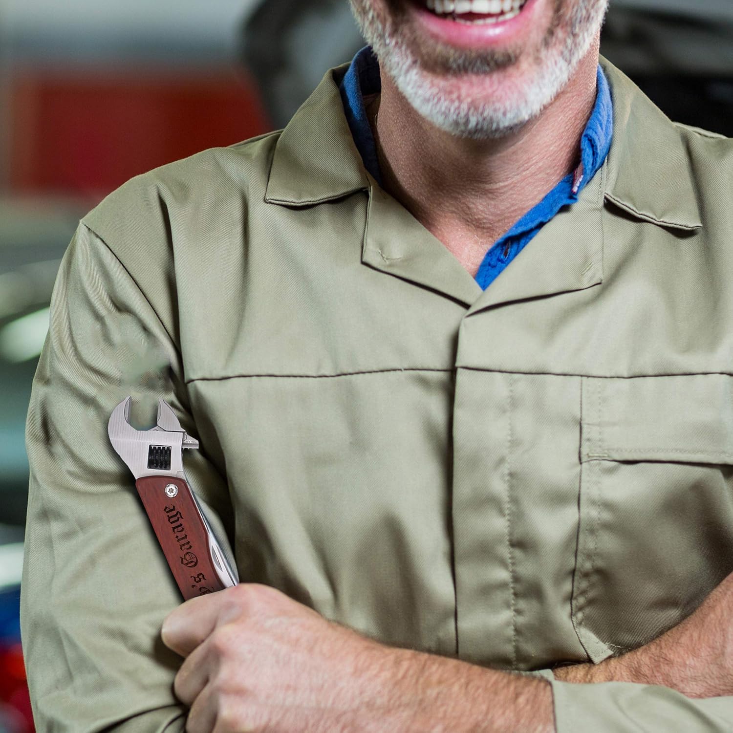 The Wedding Party Store Personalized Engraved Hammer or Wrench Multi tool with Wood Handle - Customized for Father's Day Christmas Valentine's Birthday Him Men Husband (Wrench Multi Tool)