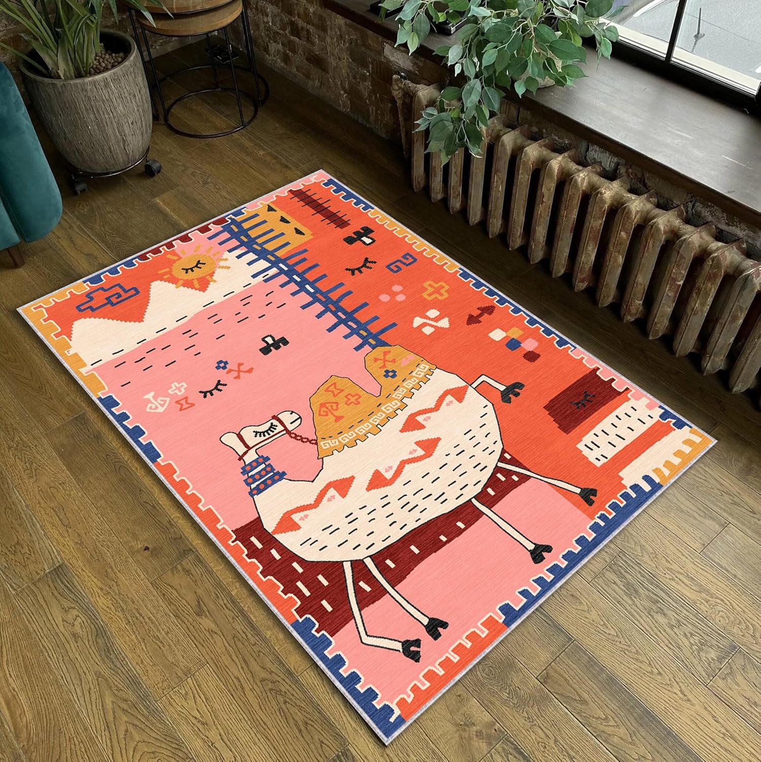 Boho Rug Soft Washable Nonslip Camel Carpet for Toddler Children Room Safari Animal Baby Shower 2x3 Plush Surface Beige Mat Cozy Traditional Cartoon Decor