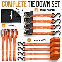 Vista 6 de FORTEM Correas de trinquete, juego de correas de amarre con resistencia de rotura de 1650 lb, paquete de 4 de 15 ft x 1 in, 4 bucles suaves, correas