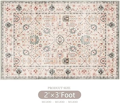 MUJOO Washable Rug Pink,Small Area Rugs for Bathroom Entryway Entry Entrance Bedroom,Boho Carpet Indoor,Front Door Mat Soft Vintage Green and Blush Floral 2'x3'