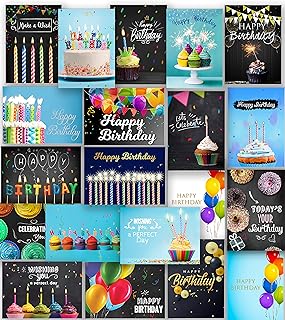 100 Happy Birthday Cards in Bulk with Envelopes, Stickers and Generic Birthday Greetings Inside – Large 5x7 Inches, 20 Unique Designs Notes, Thick Cardstock, Matte Finished in a Sturdy Box