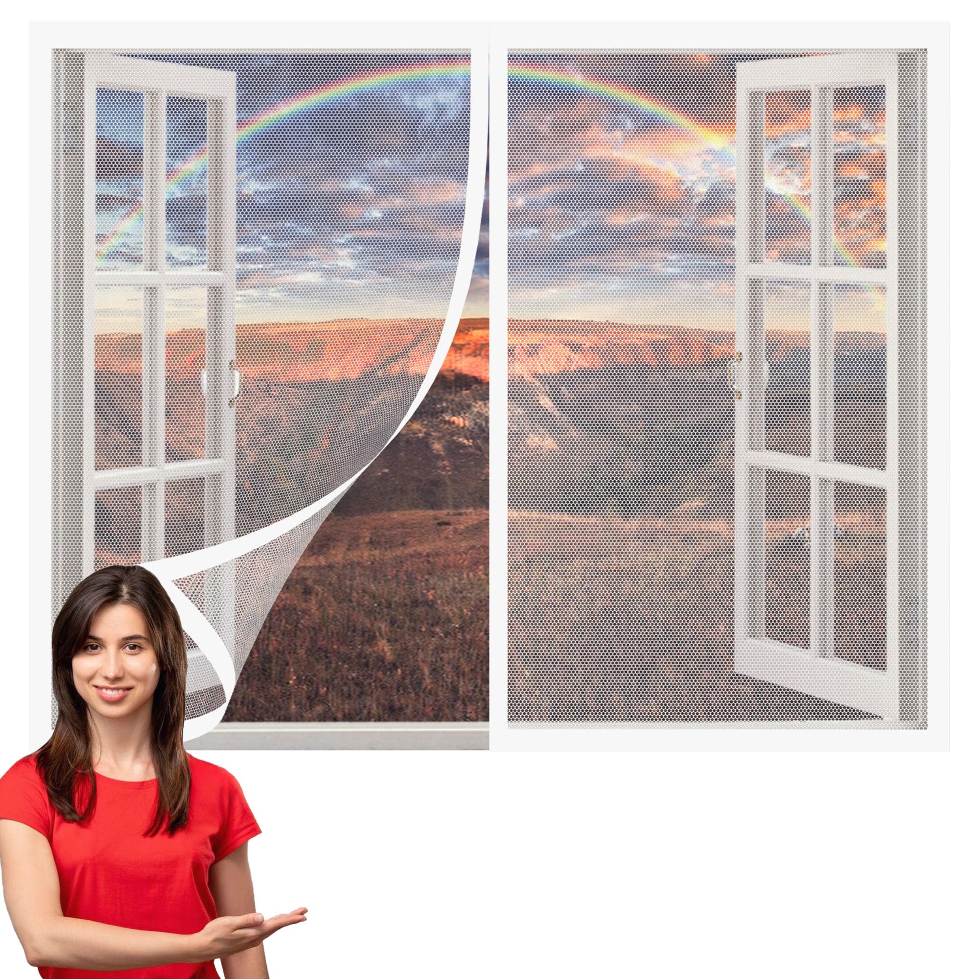 Taolitao White Window Fly Screen 145 X 105 Cm Selfadhesive Tape Window Net Magnetic Mesh With Installation Accessories For Living Room Bedroom Offfice,