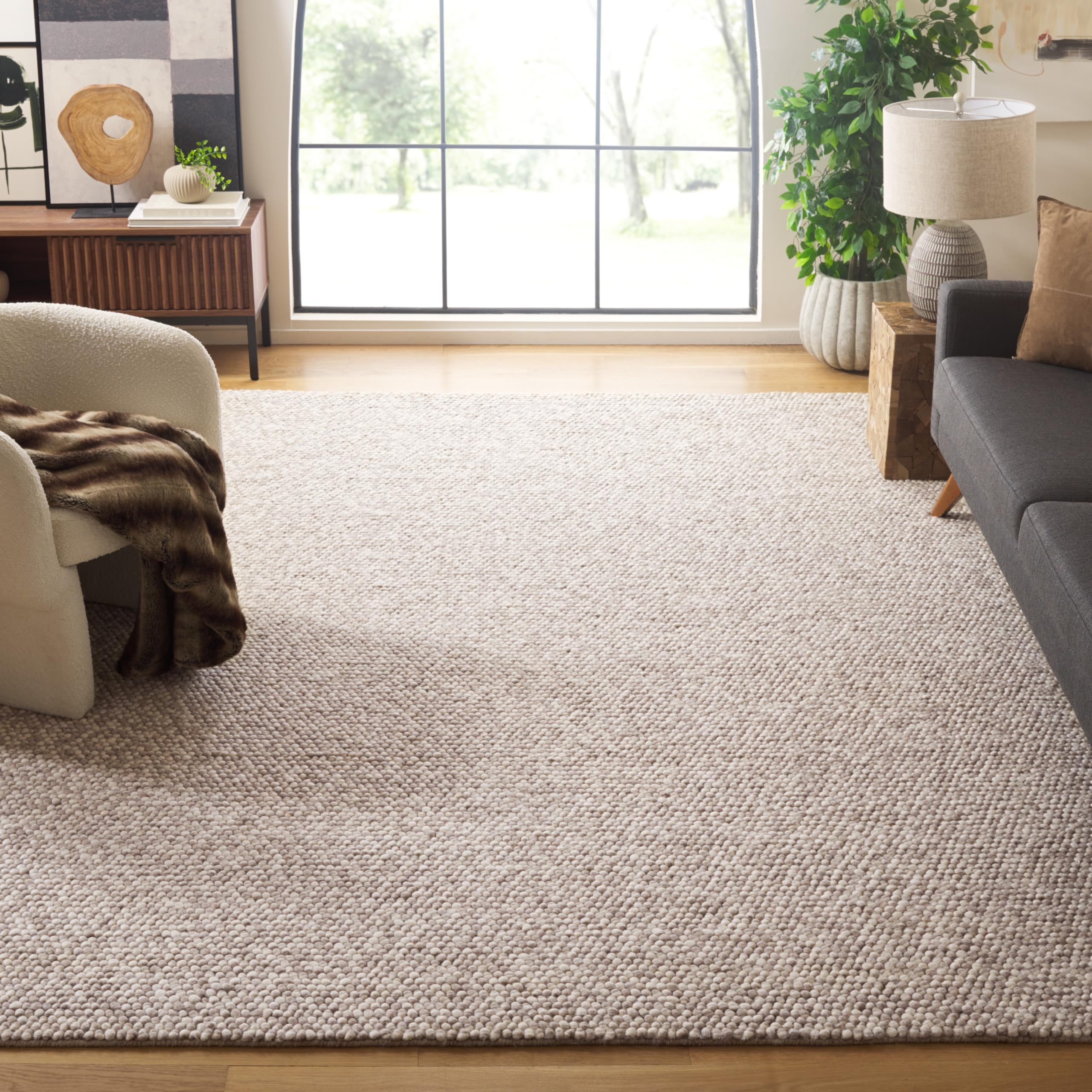 SAFAVIEH Area Rug 8x10 - Natura Collection - Large - Beige, Handmade Wool Blend, Textured Design, Ideal for Living Room, Bedroom, Dining Space (NAT620B)