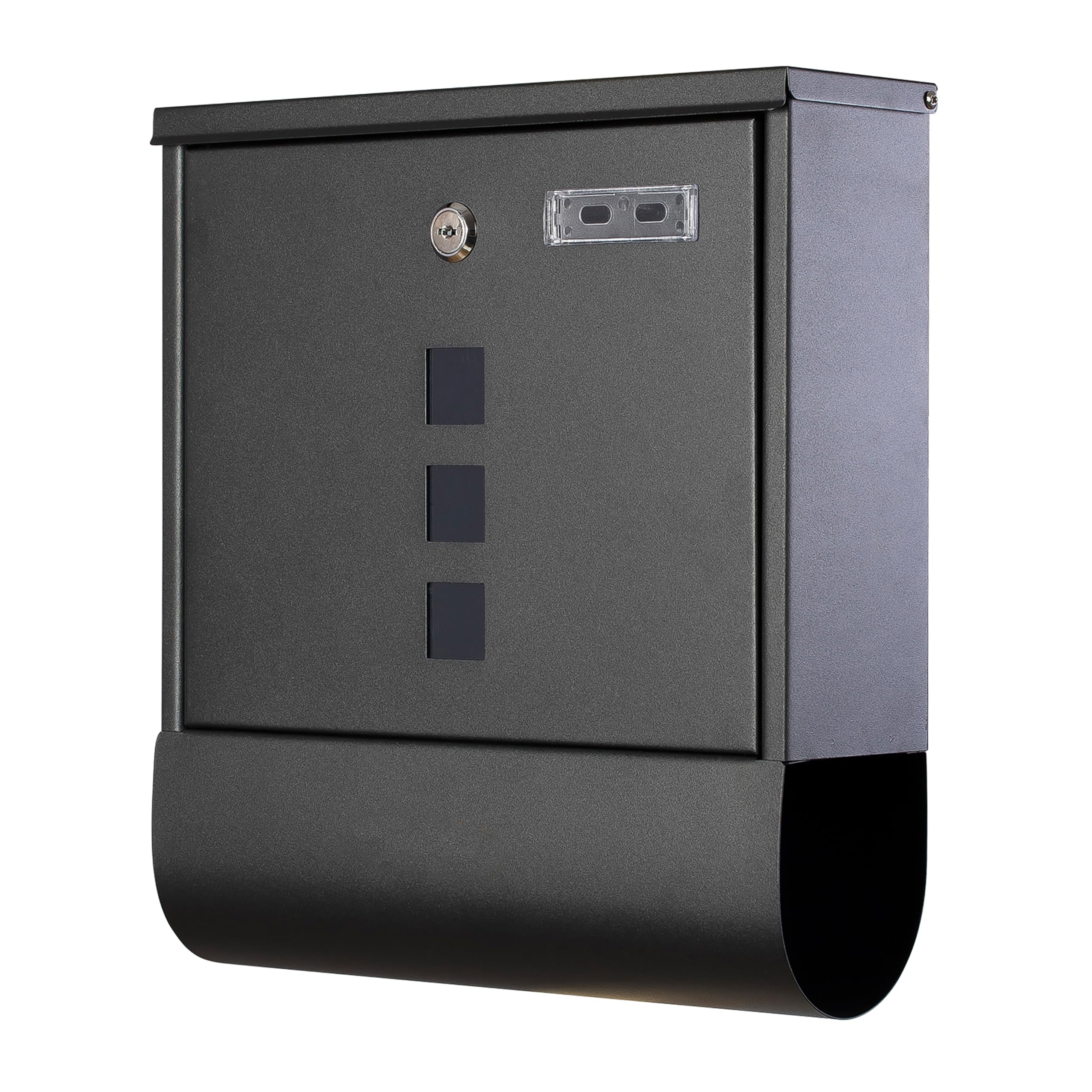 Grafner Design Briefkasten schwarz mit Zeitungsfach, pulverbeschichtet, abschließbar – 2 Schlüssel inkl, 3 Sichtfenster, eckige Ausführung, Montagematerial, anthrazit, Postkasten Wandbriefkasten