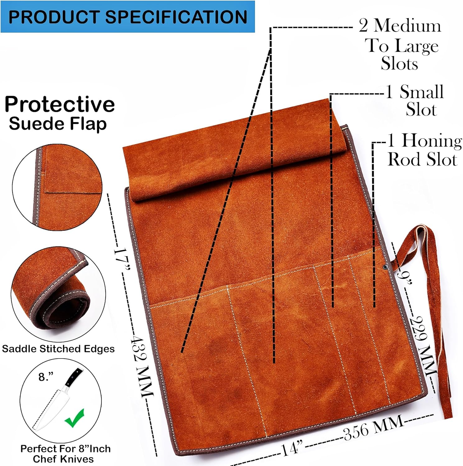 Leather Knife Roll Bag Professional Chef Knife Case Travel Storage Carrying Wrap Holder Sheath Cookware, Kitchen Carrier Protectors Sleeve Tool Gift For Chefs (4 Slots