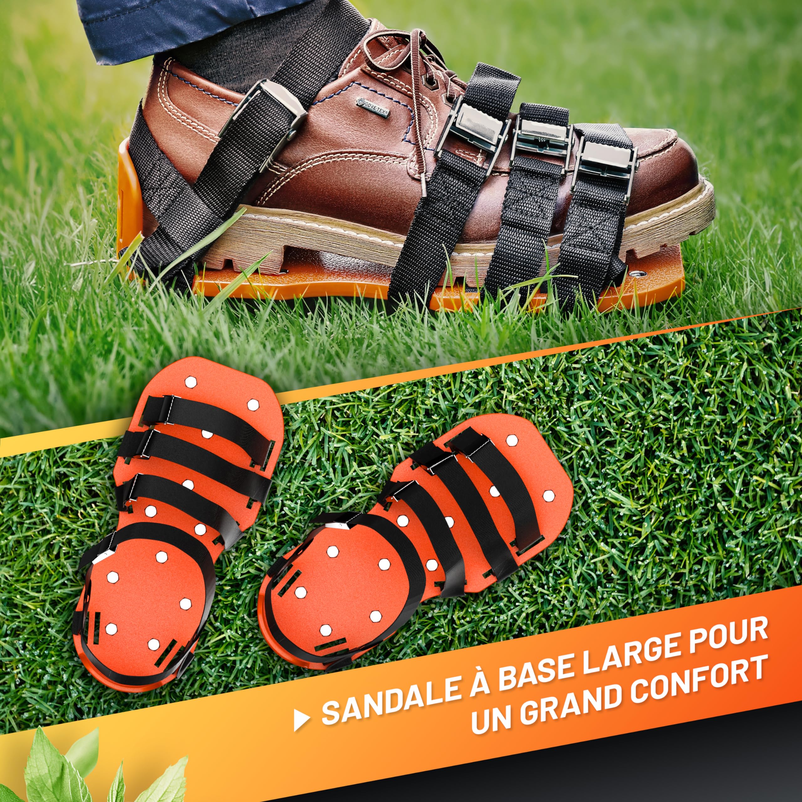 GRÜNTEK Aérateur Gazon Pelouse Sandales Chaussures à Clous Aération Réagreage Sol Epoxy. Clous en Acier, Boucles en Métal, Taille Unique.