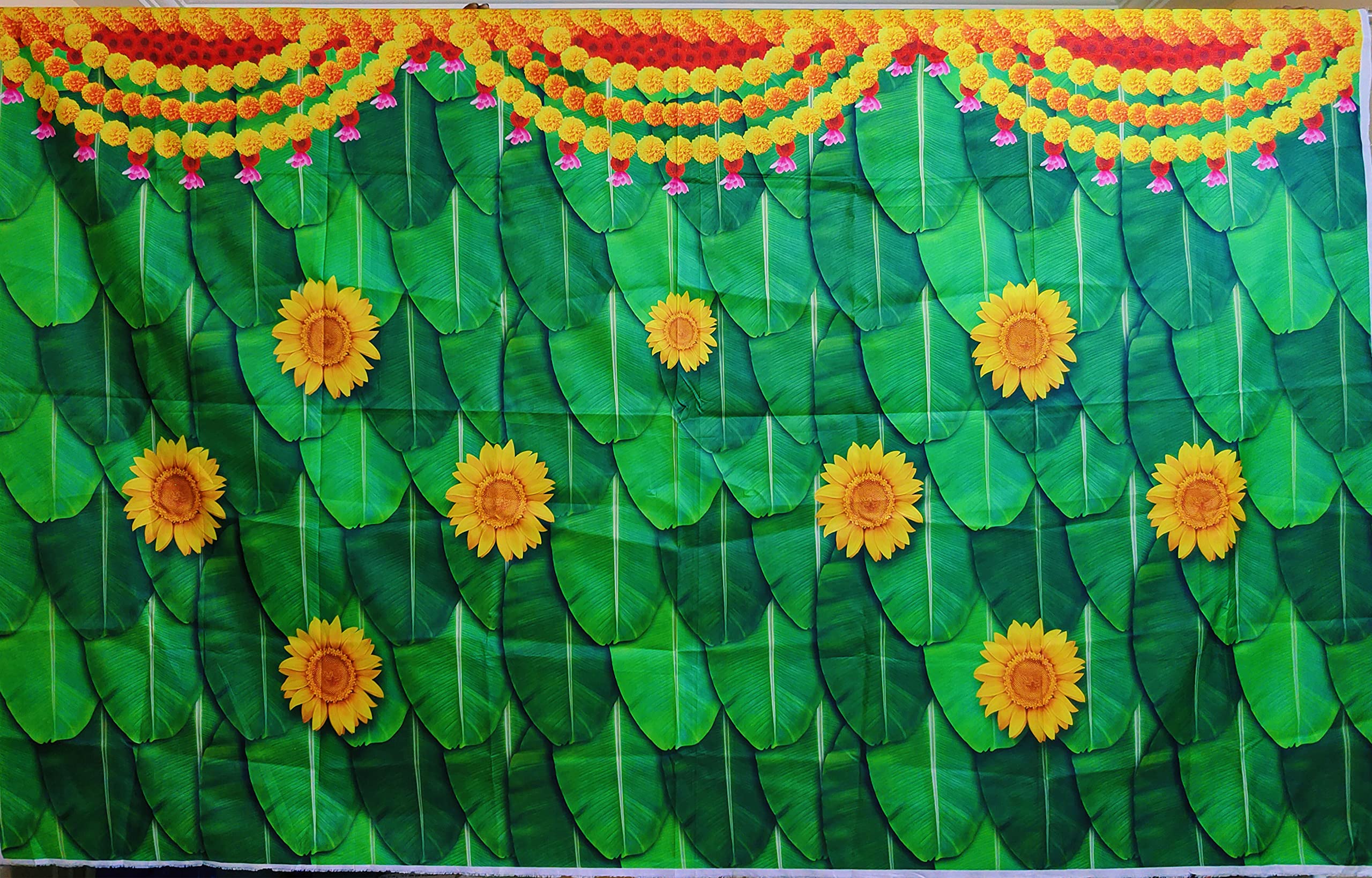 Talambralu Wedding Backdrop Cloth Banana leaf with Sunflower for all House hold functions/Ceremonies Banana Leaf with Marigold(Aaritaku_Banthipoolu_Horizontal) 8 Feet width * 5 Feet Length/Height (B09X36QJLQ) Amazon Price History, Amazon Price Tracker