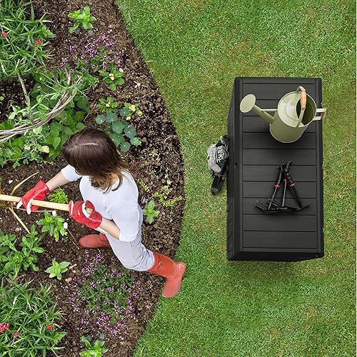 Miniatura 6 de Homall Caja grande de resina de 85 galones, impermeable, almacenamiento al aire libre con candado, organizador y contenedor de almacenamiento para