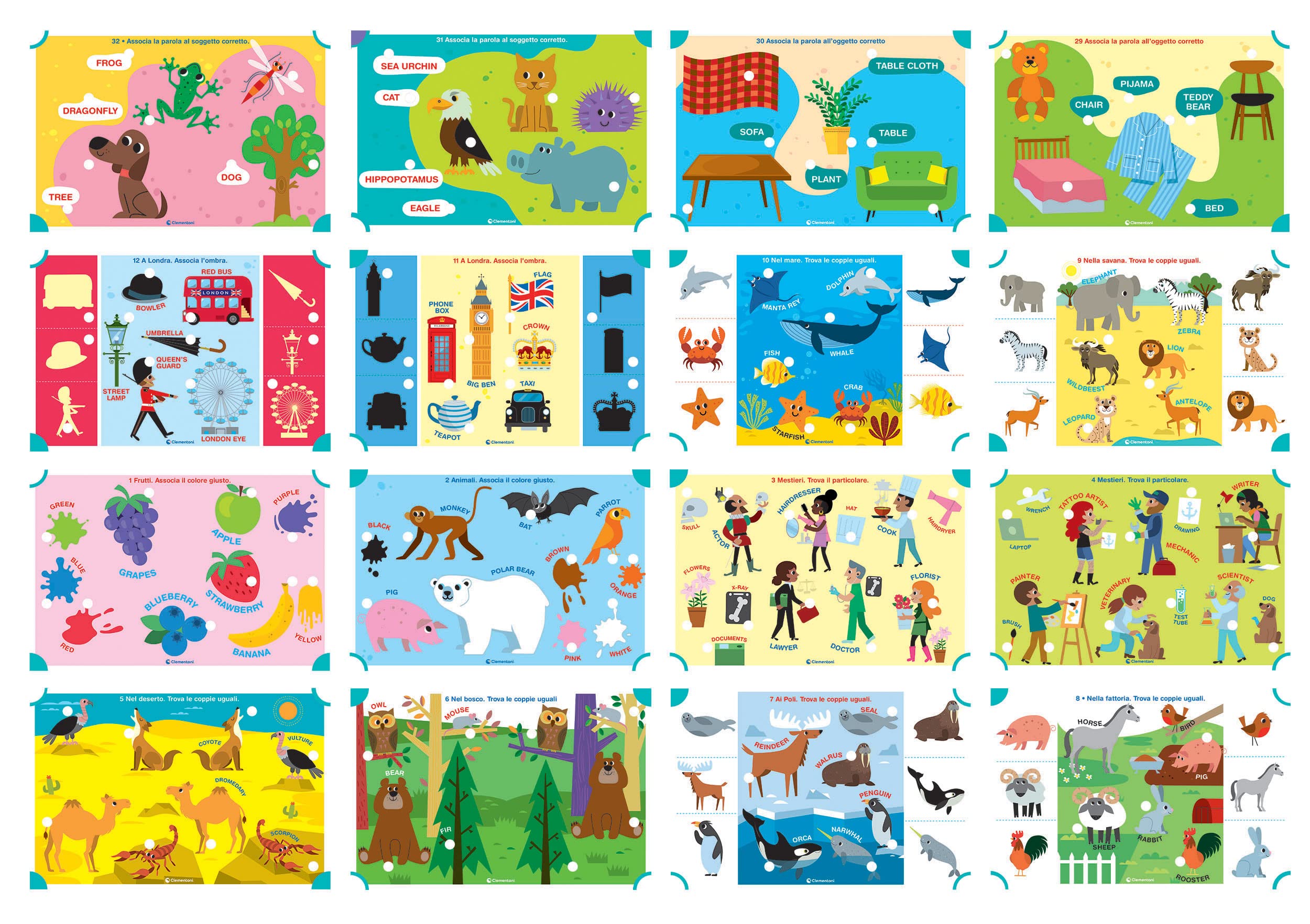 Clementoni Sapientino - Banchetto Inglese con 16 Schede Educative Illustrate, 32 attività e 2 Penne Interattive, Gioco Educativo 3-6 Anni, Made in Italy, Lingua Italiana, 16387