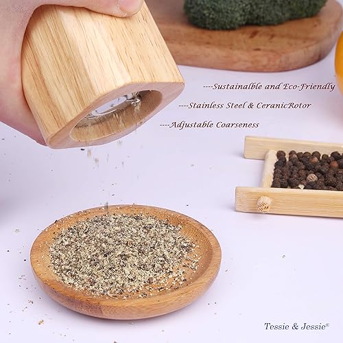 Miniatura 9 de Tessie & Jessie - Juego de molinillo de sal y pimienta de madera, madera de acacia premium, elegante molinillo de sal y pimienta recargable de 8
