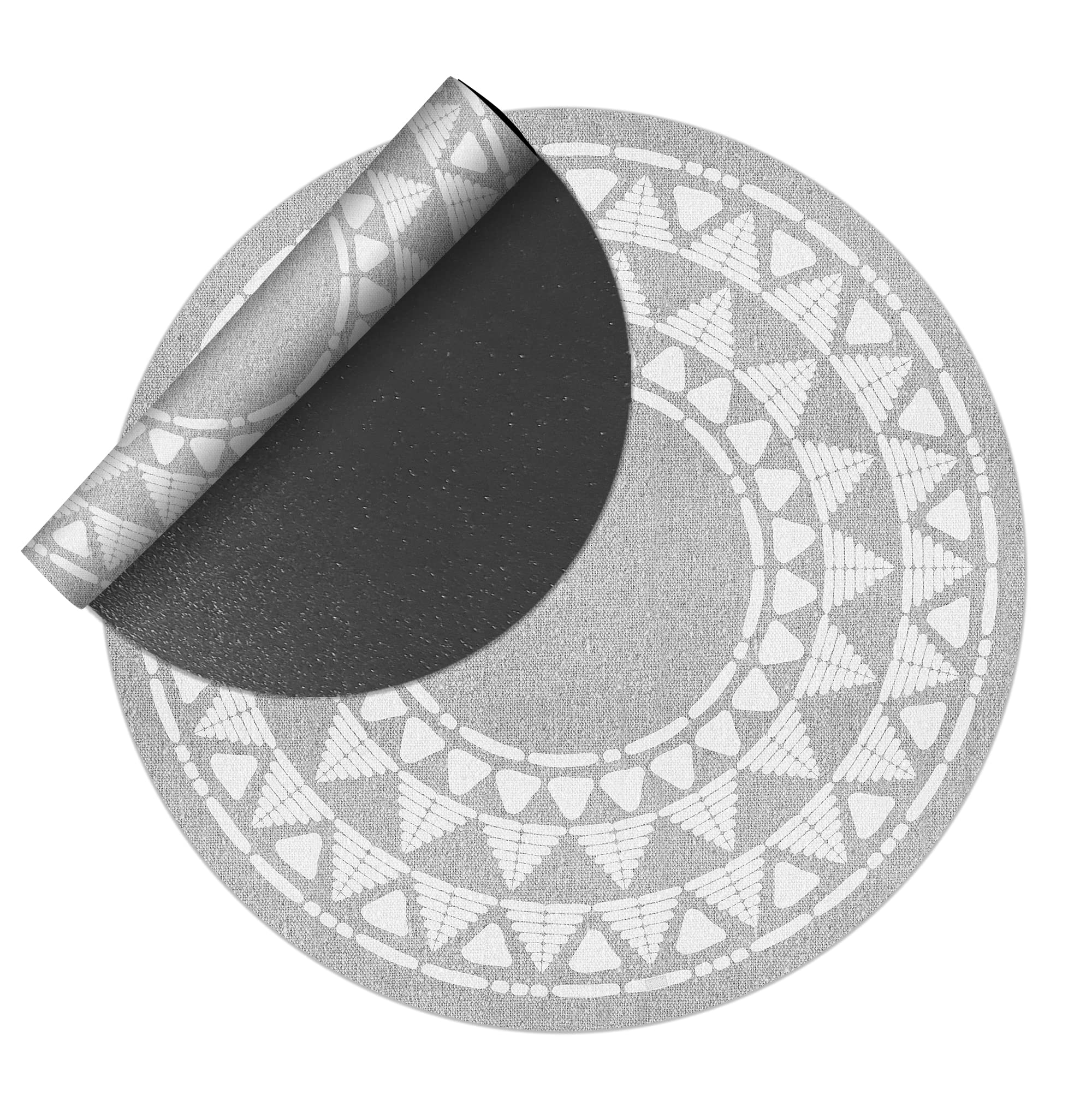 VINILIKO Design | Tapis Vinyle Rond Uni Imprimé - Khamba Gris [diamètre] 150 Cm - Intérieur Et Extérieur, Antidérapant, Imperméable, Lavable