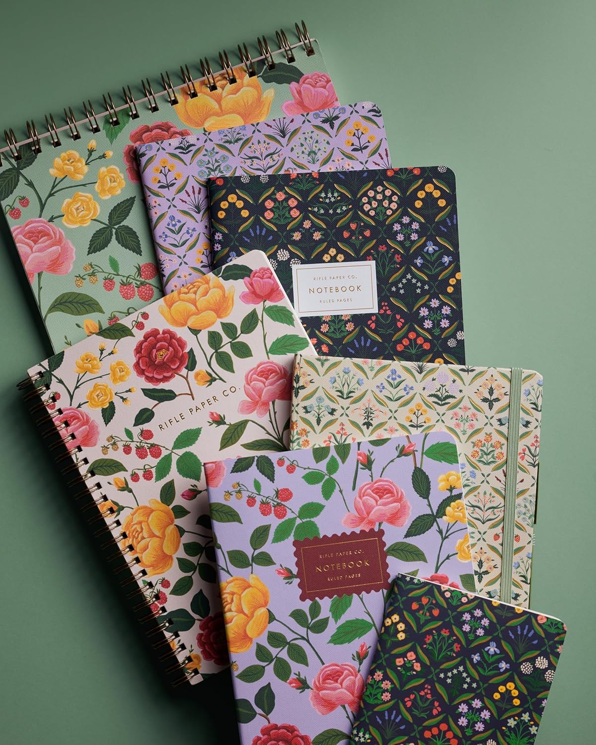 RIFLE PAPER CO. Journal with Pen | Hardcover Notebook with Foil Accents, Paper-Wrapped Grayboard, (144 Pages, Elastic Band Closure, Pocket for Extra Storage), Estee