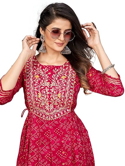 Vbuyz Women's Rayon Printed & Embroidered Anarkali Stitched Kurta (VF-KU-1791_Blue)