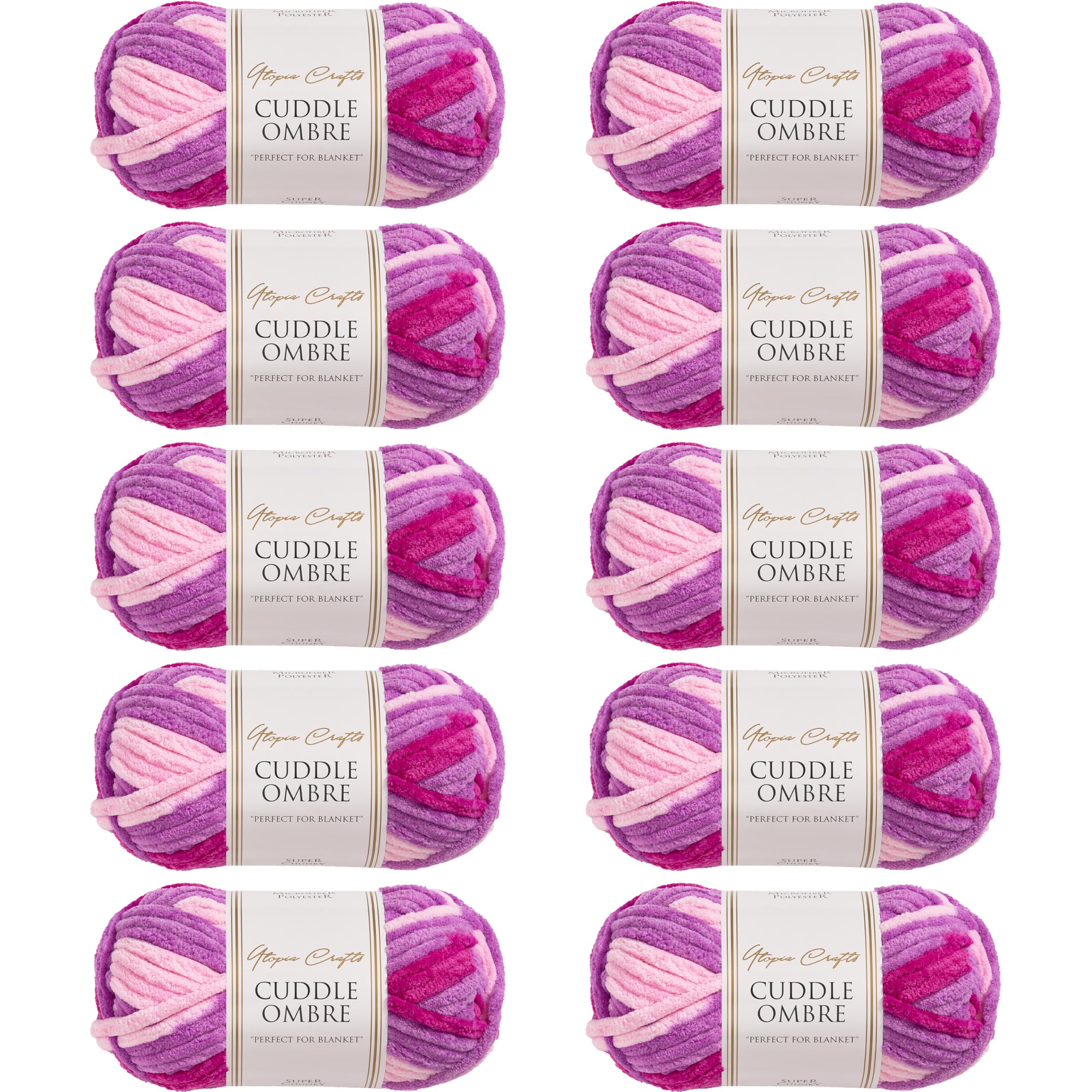 Utopia Crafts Cuddle Ombre Super Chunky Chenille Soft Yarn for Knitting and Crochet 10x 100g (Berry Blossom)